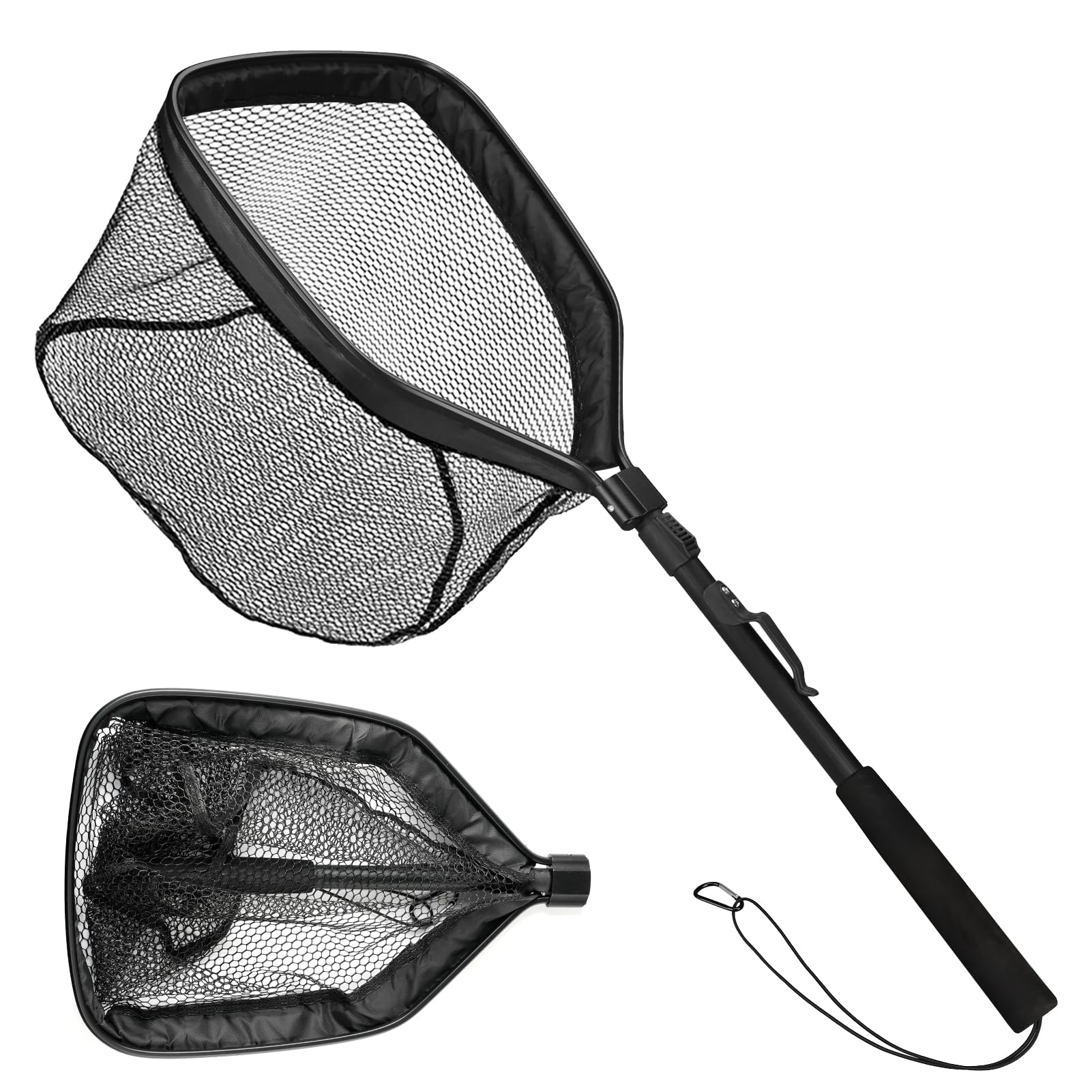 YeahmartFishing Net Fish Landing Net, Foldable Collapsible Telescopic Pole Handle, Rubber Coated Mesh Fish Net for Fishing, Safe Fish Catching or Releasing, Extends to 31.5 Inches