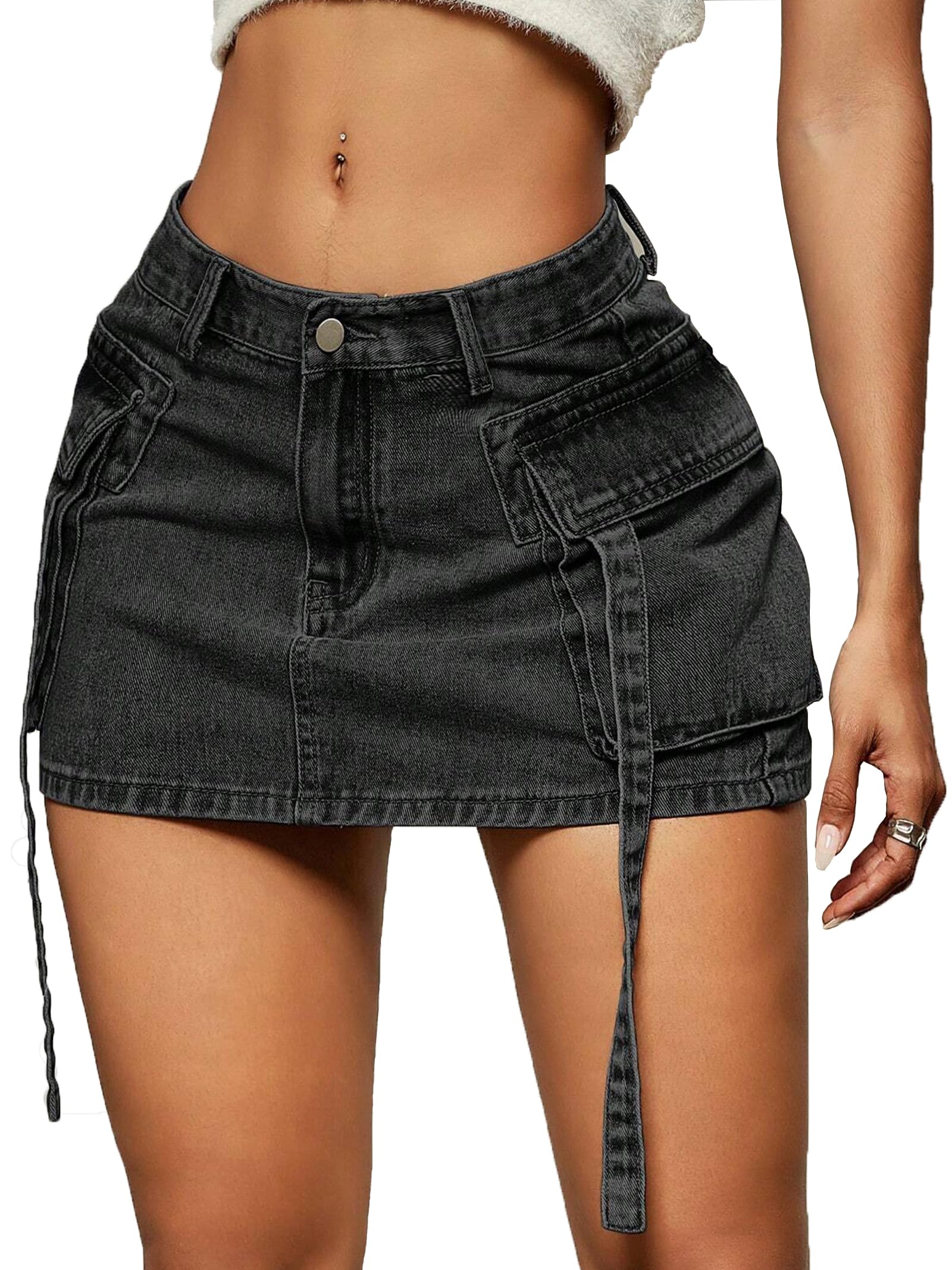 Cargo Skirt Women y2k Button Mini Jeans Skirt Denim Skirt with Pocket Low Waist