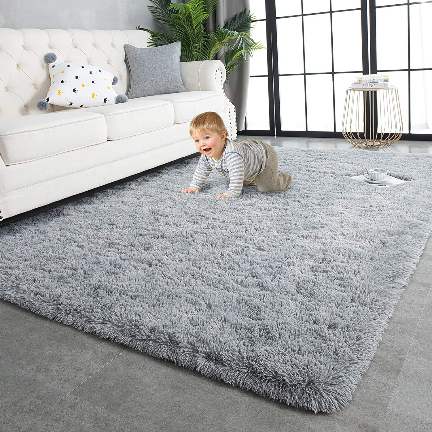 THMINSFluffy Shag Area Rug, 100x160 cm, Furry Rugs for Kids Girls Bedroom, Fuzzy Rugs for Bedroom Living Room, Soft Rug for Nursery Playroom Dorm Room, Shag Plush Rug for Teen Room Decor,……