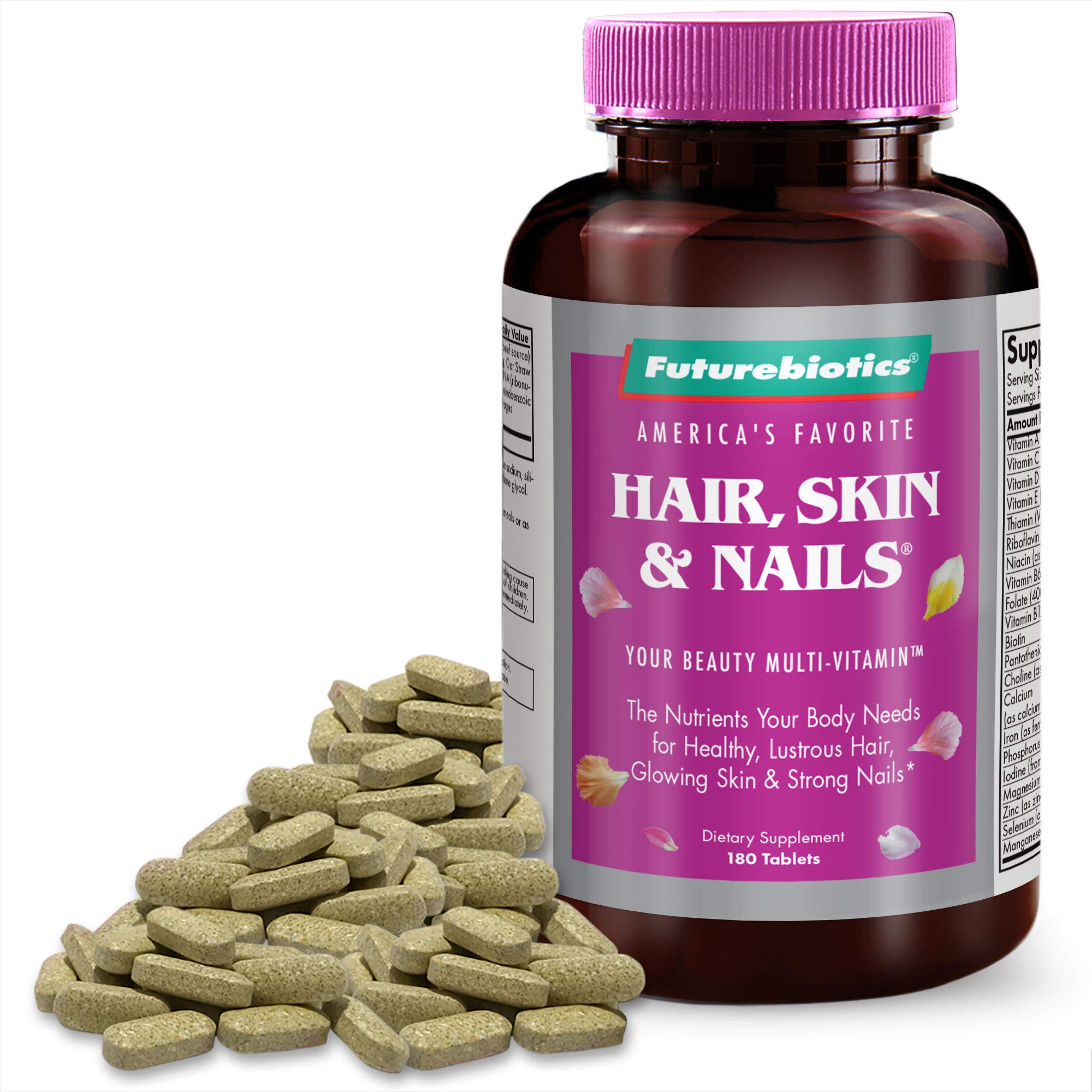 FuturebioticsHair, Skin & Nails Beauty MultiVitamin with Biotin, Hair Vitamins and Skin Vitamins That Promote Healthy Hair and Nail, 180 Tablets