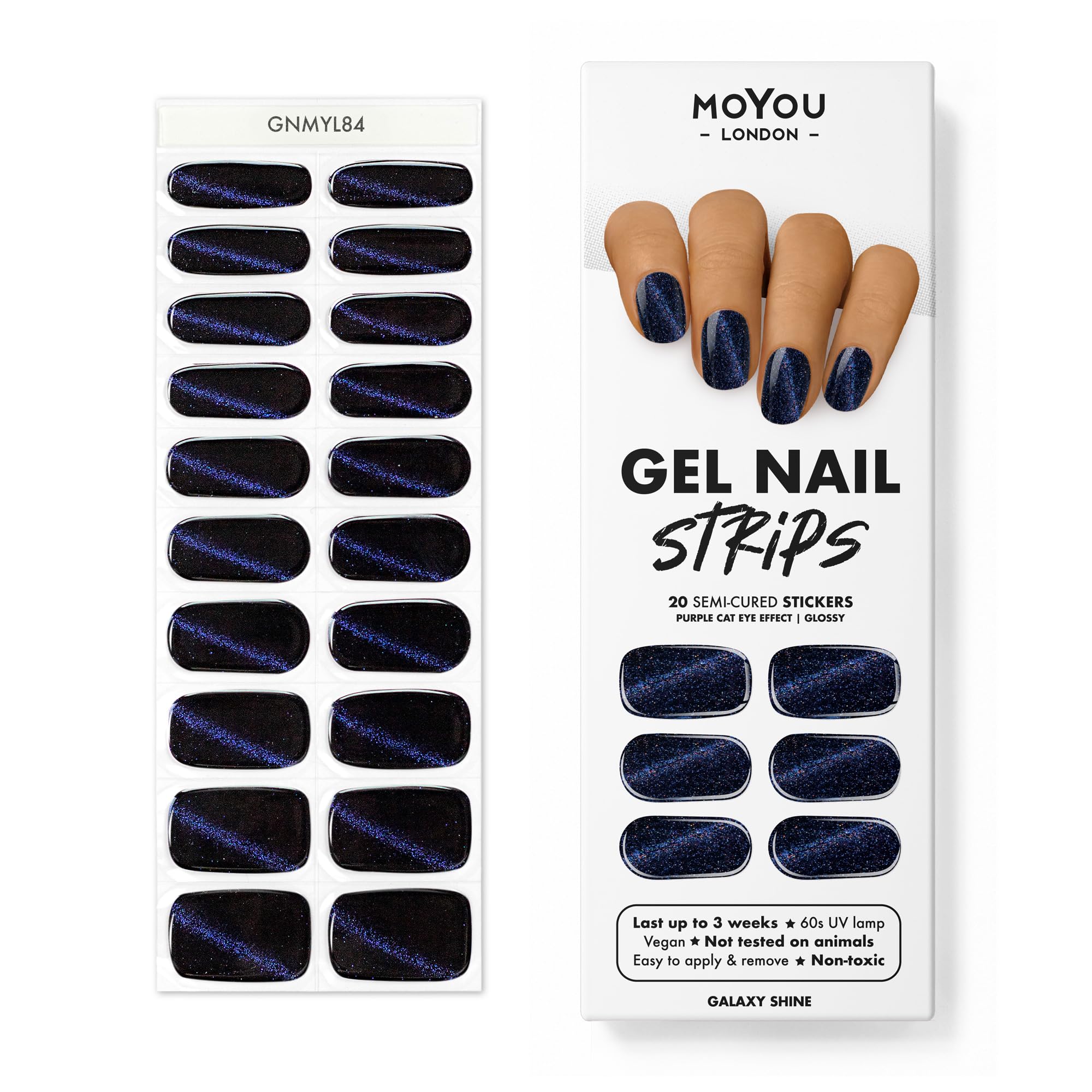 MOYOU LONDONSemi Cured Gel Nail Strips, 20 Pc. Gel Wraps for Nails, Get 1 Free UV Lamp when you Get 3 or More, Easy Apply & Remove for Salon-Quality Manicure -Galaxy Shine