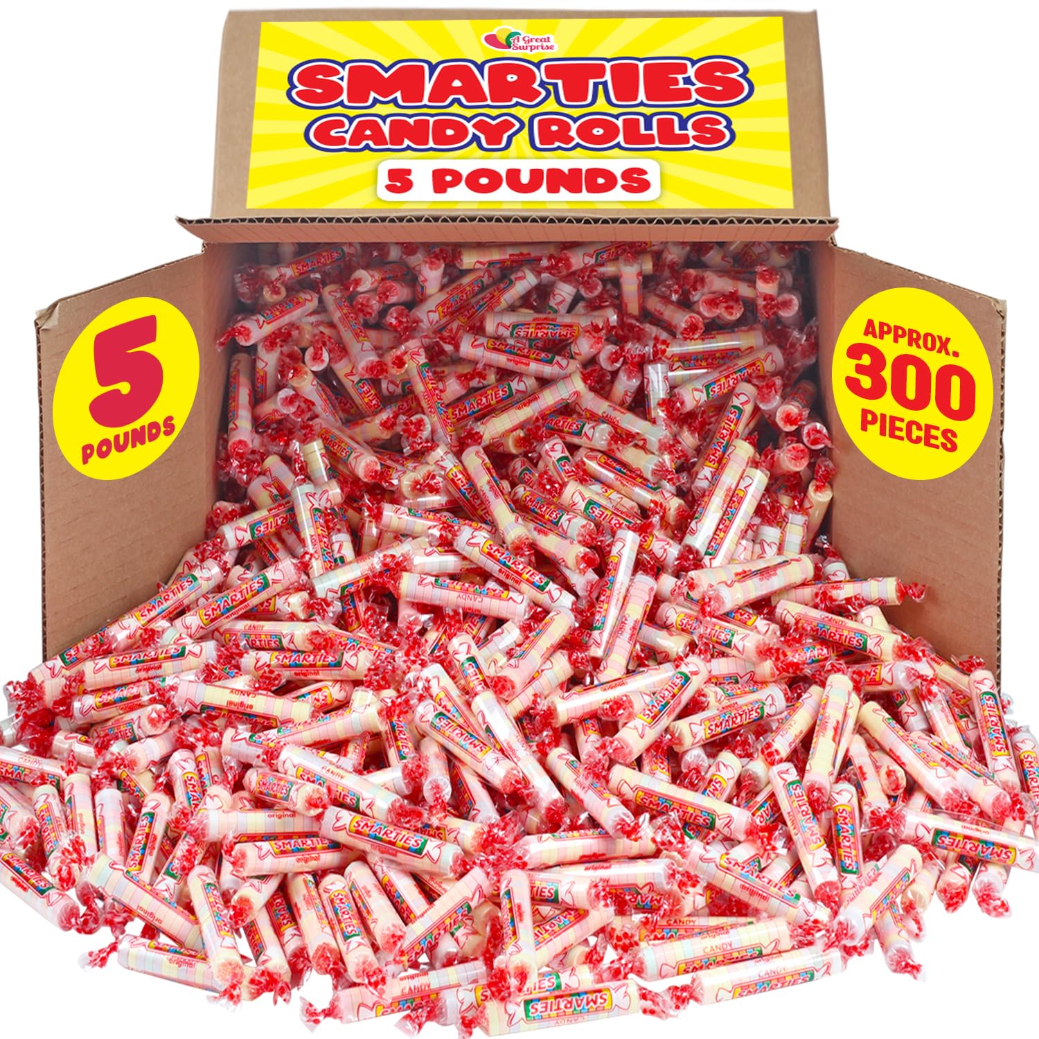 A Great Surprise Smarties Candy Rolls Bulk - Red Candy - Original Flavor, 5LB Party Bag, Approx 230 Pieces, Bulk Candy, Family Size