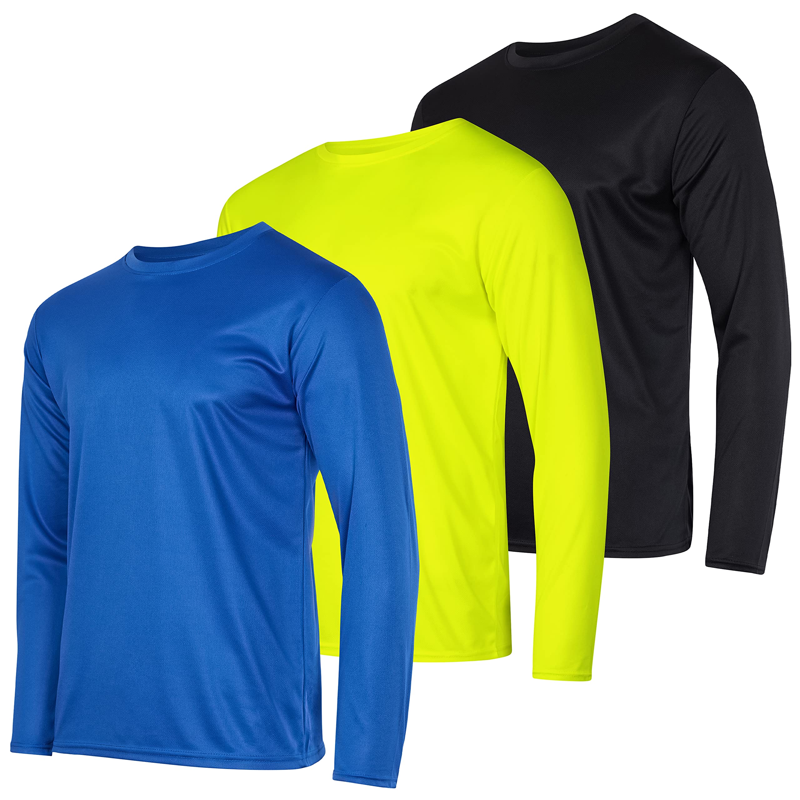 Real Essentials 3 Pack: Men's Mesh Quick Dry Long Sleeve T-Shirt Moisture Wicking Performance UPF SPF UV Sun Protection