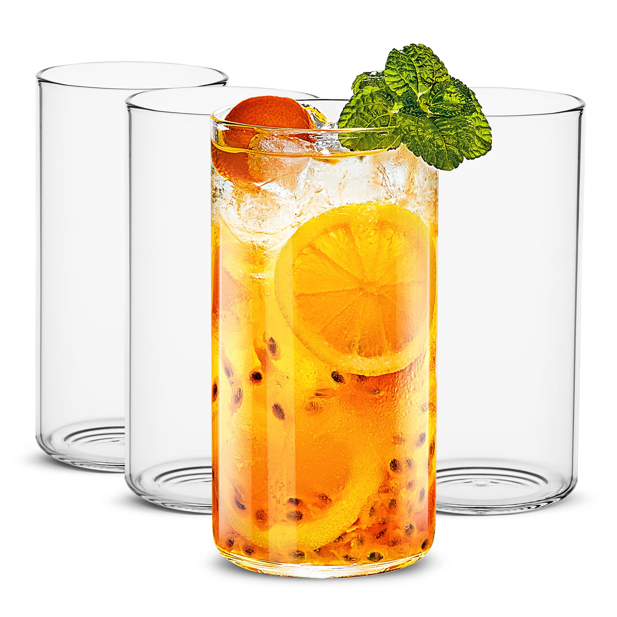 LUXUDrinking Glasses 19 oz, Thin Highball Glasses Set of 4,Clear Tall Glass Cups For Water, Juice, Beer, Drinks, and Cocktails and Mixed Drinks