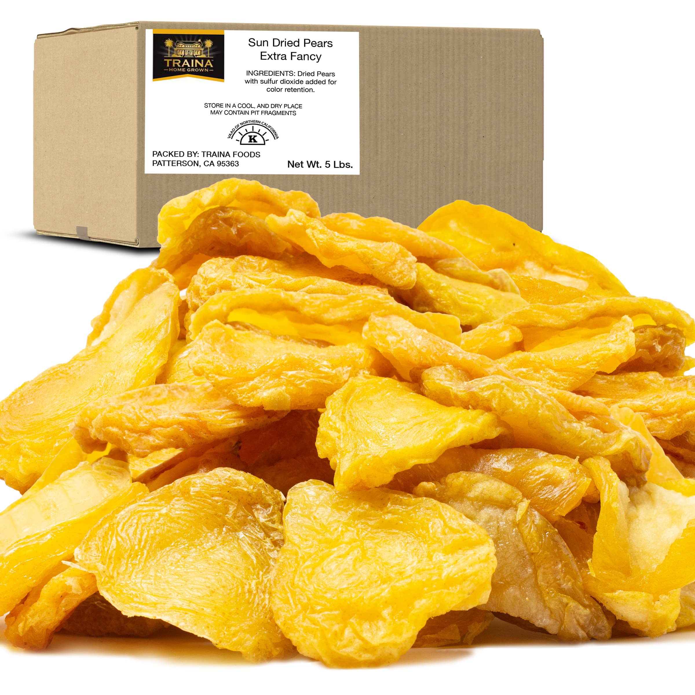 Traina Home Grown Extra Fancy Dried Pear Halves - SEASONAL/LIMITED -Healthy, No Added Sugar, Non GMO, Gluten Free, Kosher Certified, Vegan, Value Size (5 lbs)