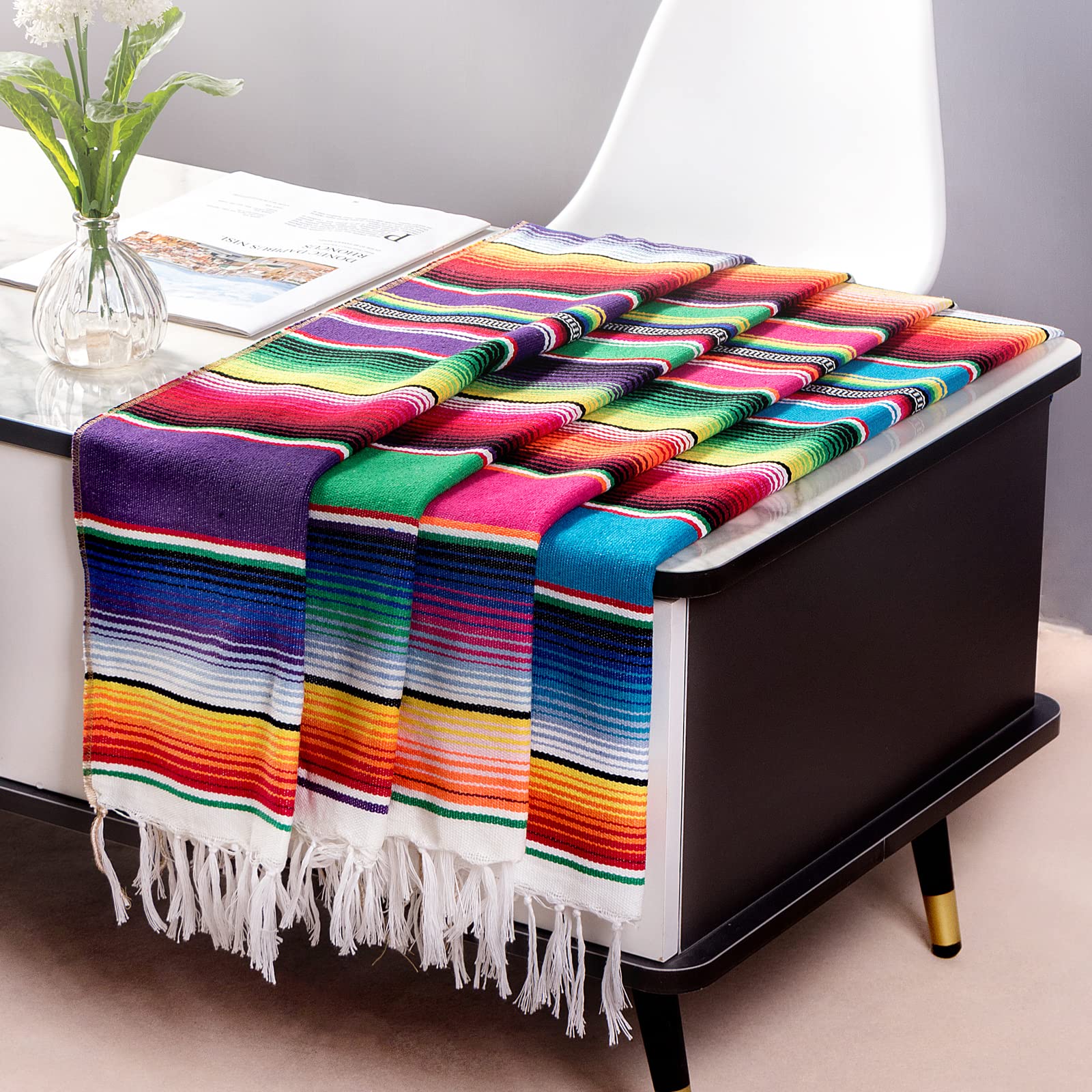 Mexican Table Runner 4Pack 14 x 84 Inches Fiesta Mexican Theme Party Decoration for Cinco de Mayo Fiesta Party Serape Zarape Table Runner