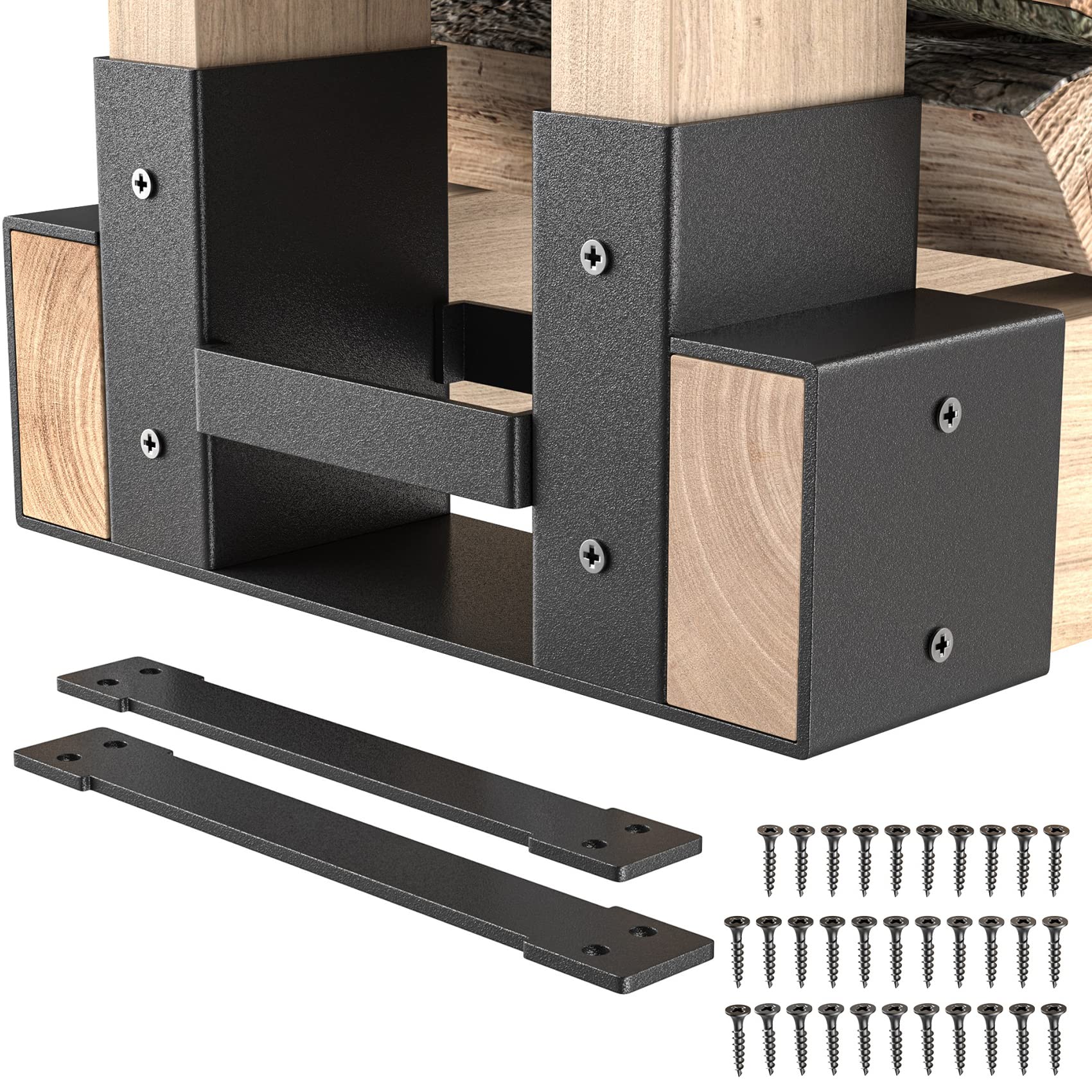 Mr IRONSTONE Firewood Log Storage Rack Bracket Kit, Adjustable Wood Rack Length Based on the Amount of Wood, for Outdoor Indoor Patio Deck Metal Log Holder Outdoor Tools with 34 Accessories