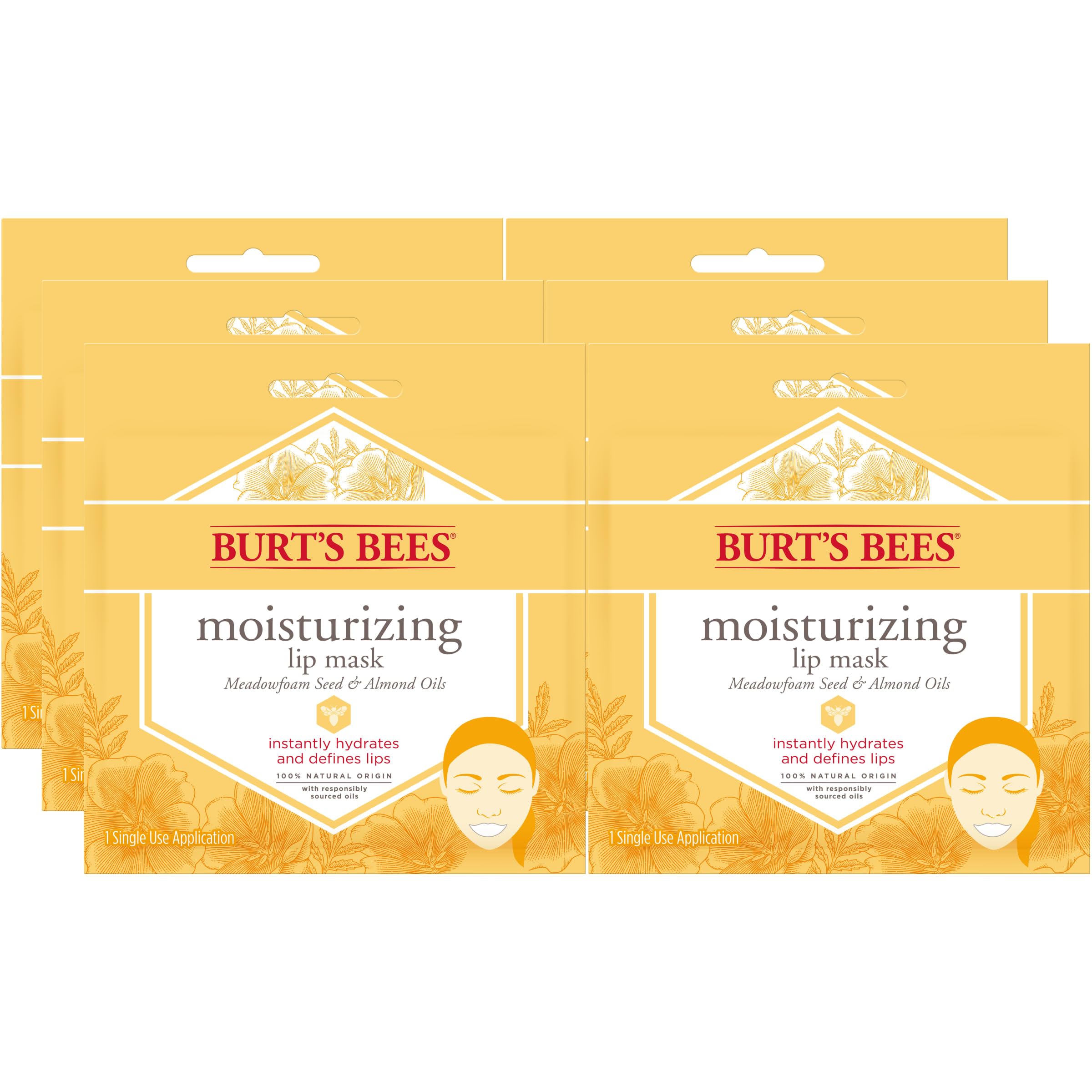 Burt's Bees Stocking Stuffers, Lip Masks Christmas Gifts, Moisturizing Lip Mask, Single Use Conditioning Lip Care, Natural Origin Treatment (6-Pack)