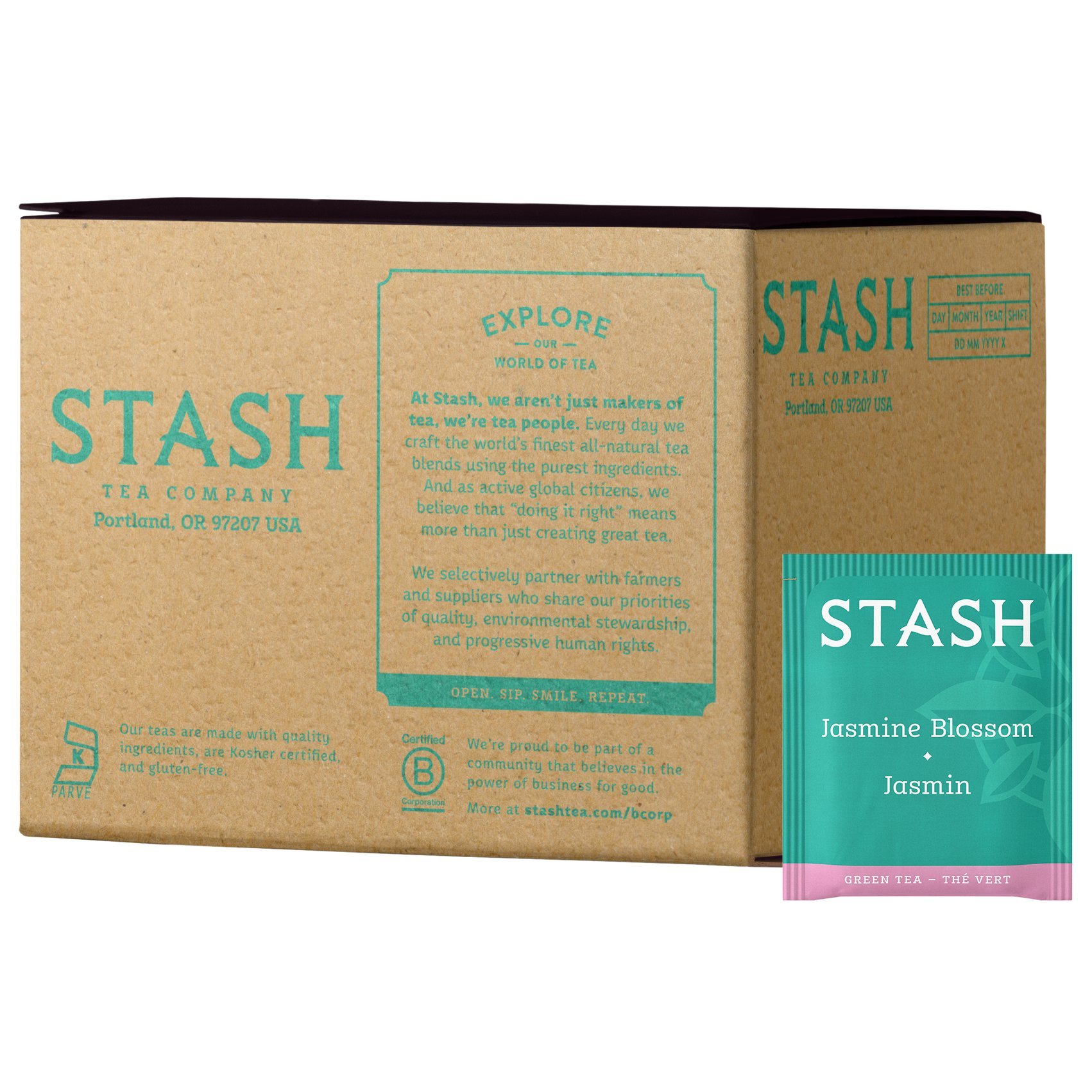 StashTea Jasmine Blossom Green Tea, Box of 100 Tea Bags