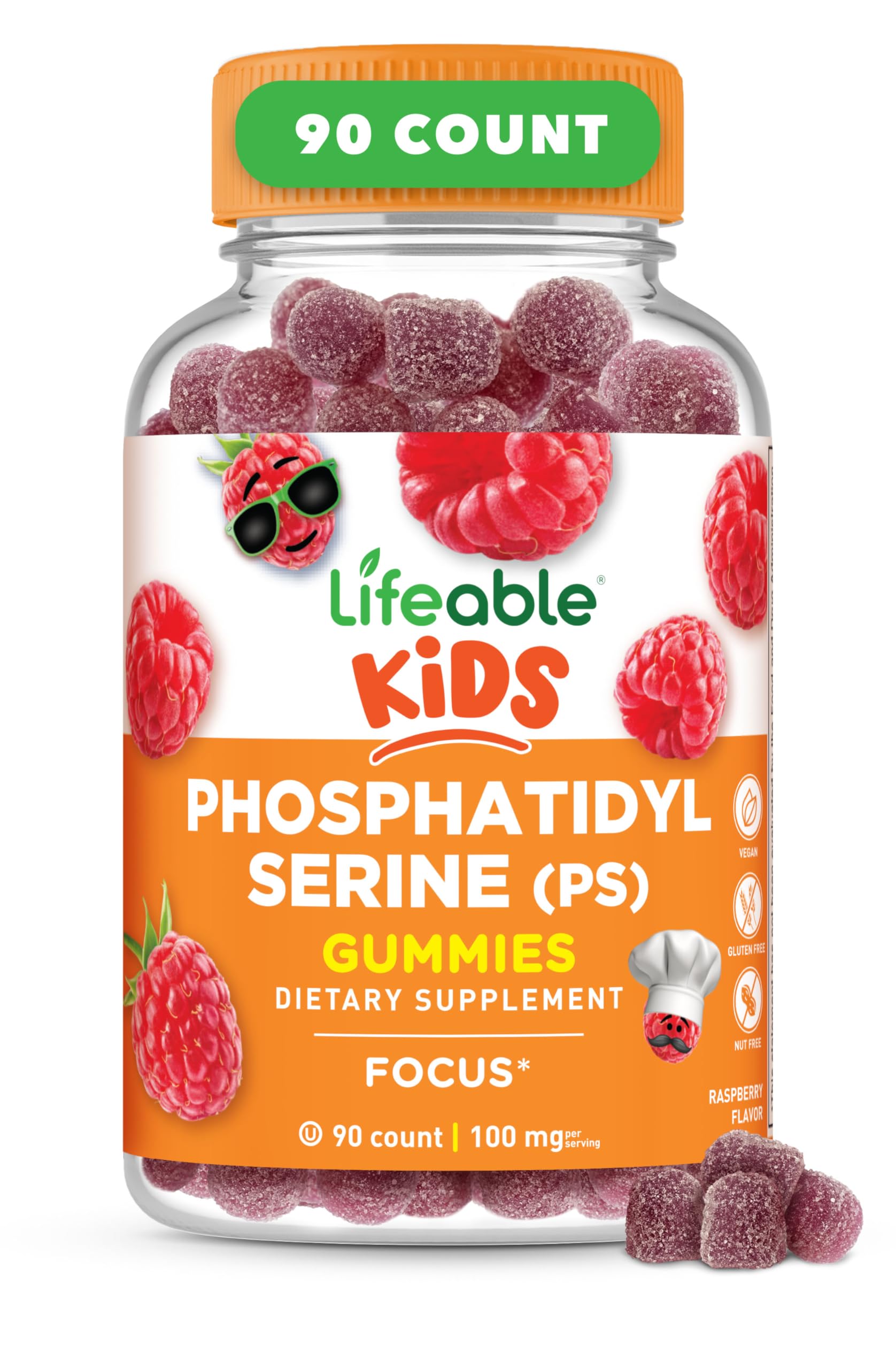 Lifeable Phosphatidylserine (ps100) Kids | 100mg Kids Focus Gummies | Great Tasting Phosphatidylserine Supplement | Focus Supplement for Kids | 90 Gummies