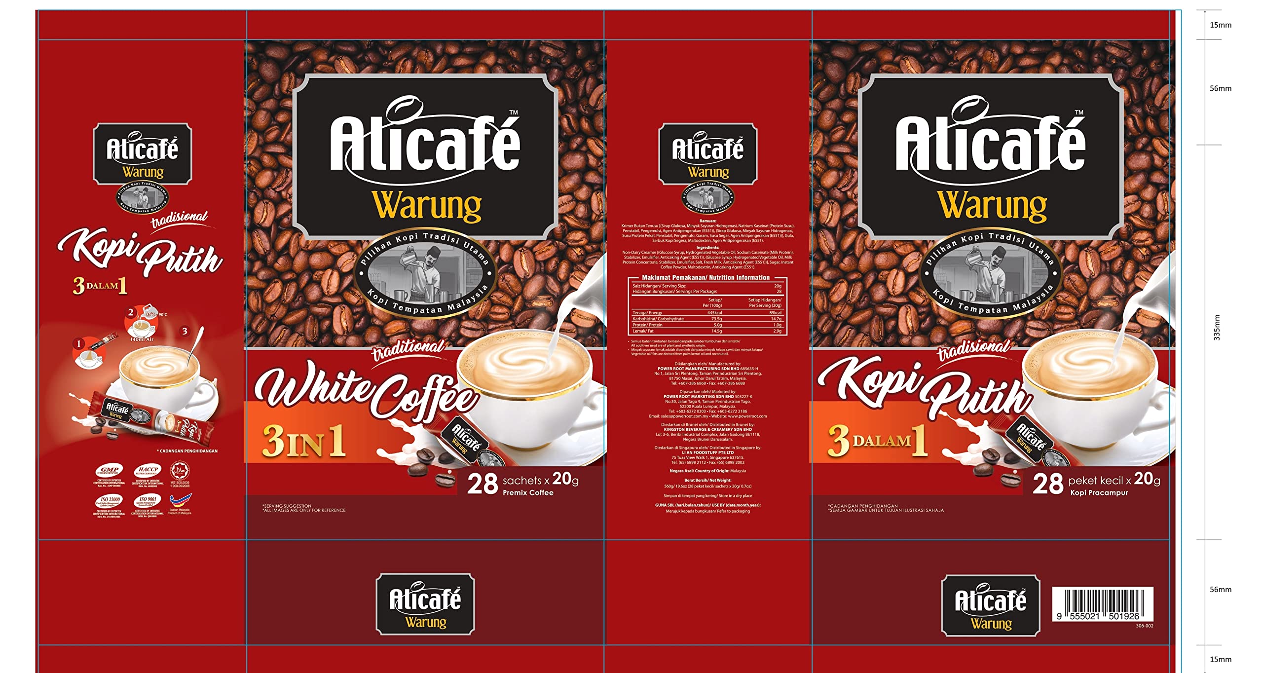 Alicafe Warung Instant White Coffee 560gm (20gm X 28Sachets)