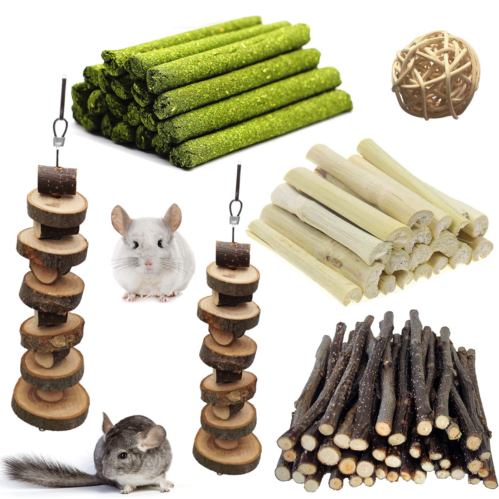 LMYKH Guinea Pig Treats for Teeth, Chinchilla Toys with Sweet Bamboo and Timothy Sticks, Snacks Chew Toys for Rabbit, Bunny, Hamster