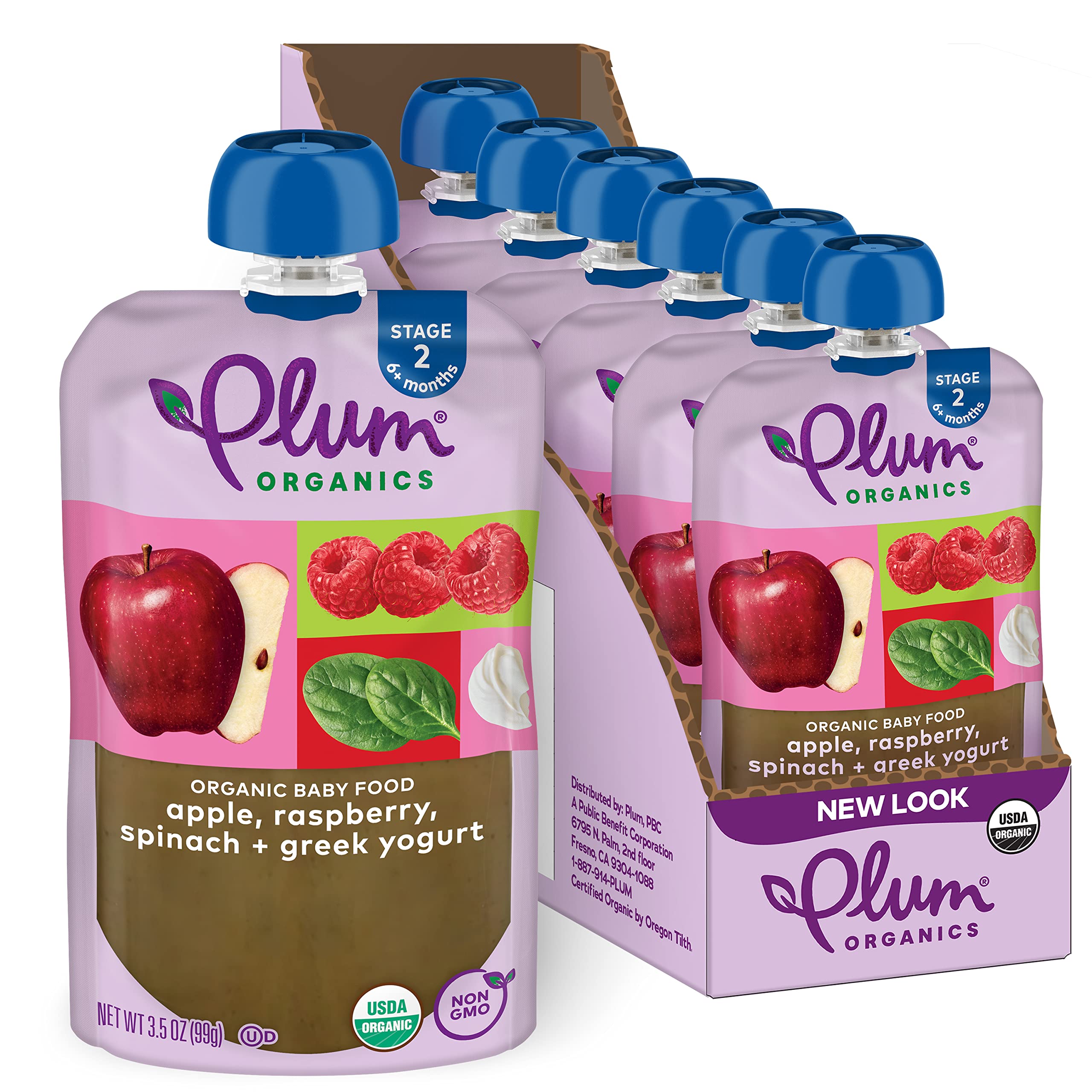 Plum OrganicsStage 2 Organic Baby Food - Apple, Raspberry, Spinach, and Greek Yogurt - 3.5 oz Pouch (Pack of 6) - Organic Fruit and Vegetable Baby Food Pouch