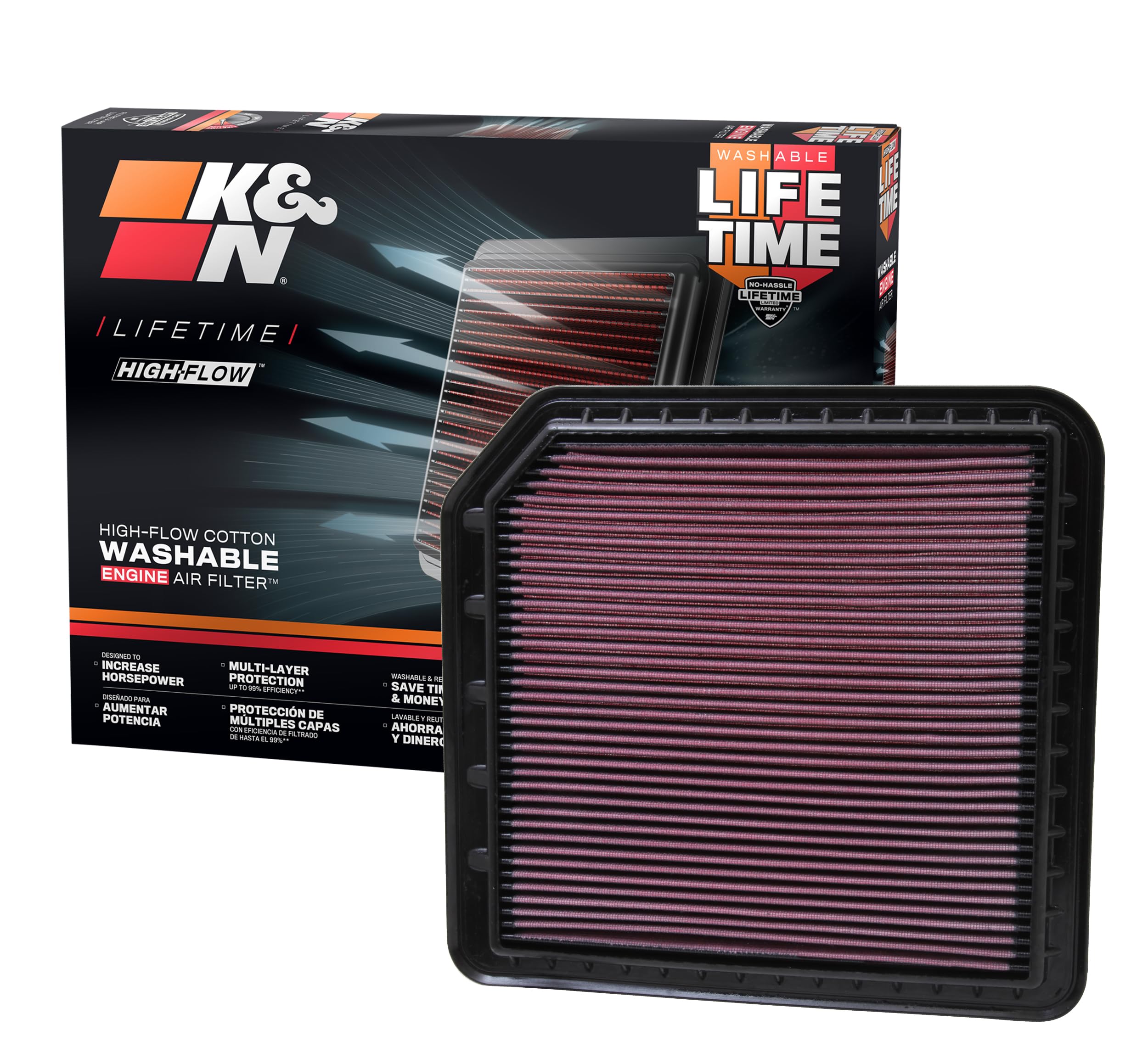 K&N Engine Air Filter: High Performance, Premium, Washable, Replacement Filter: Compatible with 2012-2019 Nissan/Infiniti V8 5.6 L (Armada, Patrol, QX80, QX56), 33-2456