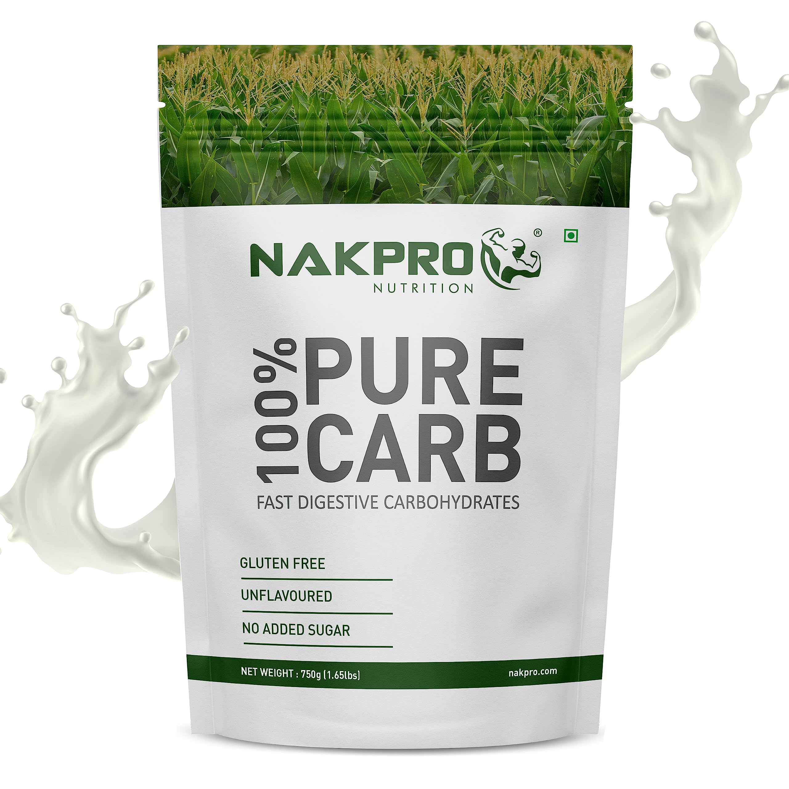 NAKPRO 100% PURE CARB | High Calorie Carbohydrate for Weight Gain & Mass Gain | Easy Mixing, Fast Digesting Supplement Powder for Men & Women | 750 g Unflavoured (7.5 Servings)