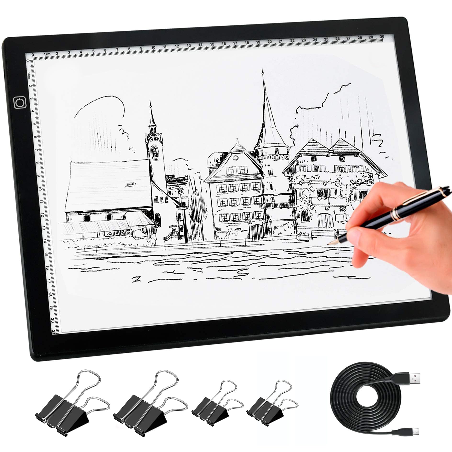 comzler A4 LED Light Board, 3 Level Dimmable Brightness USB Power Artcraft Light Table for Tracing, Light Drawing Sketch Pad for Animation, Sketching, Drawing, Stenciling, Artists - Black