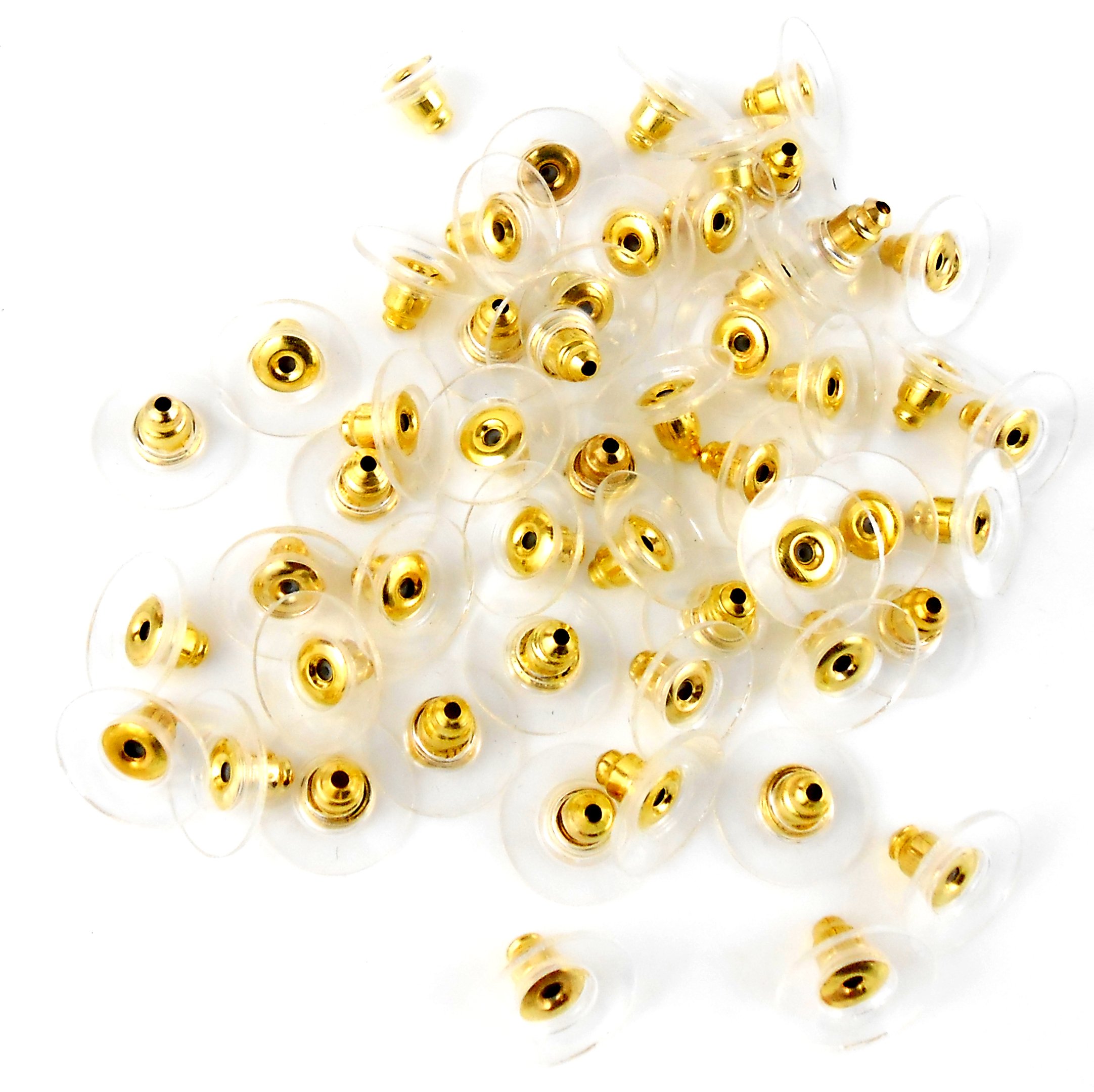 Golden Bullet Clutch Earring Backs With Silicone Pad Earring Backings Studs For Women/Girls - 50 Pcs