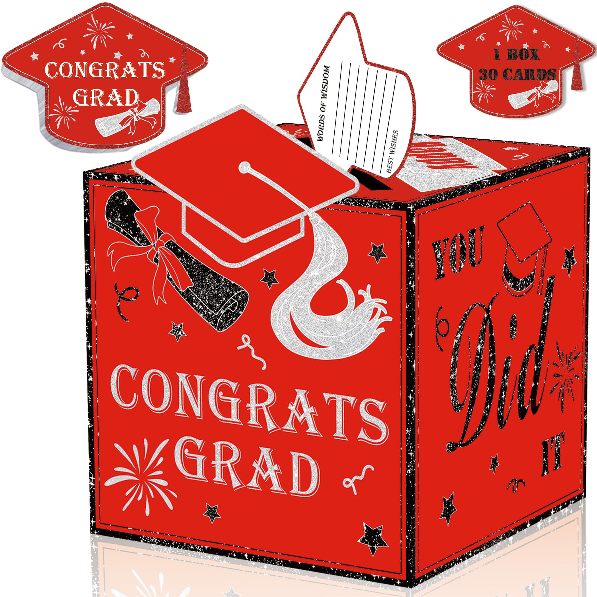 AYGXU Graduation decorations class of 2024,graduation card box 2024 with 30pcs graduation cards,graduation gifts,Graduation party Decorations 2024,graduation money box,Party favors Supplies-red box