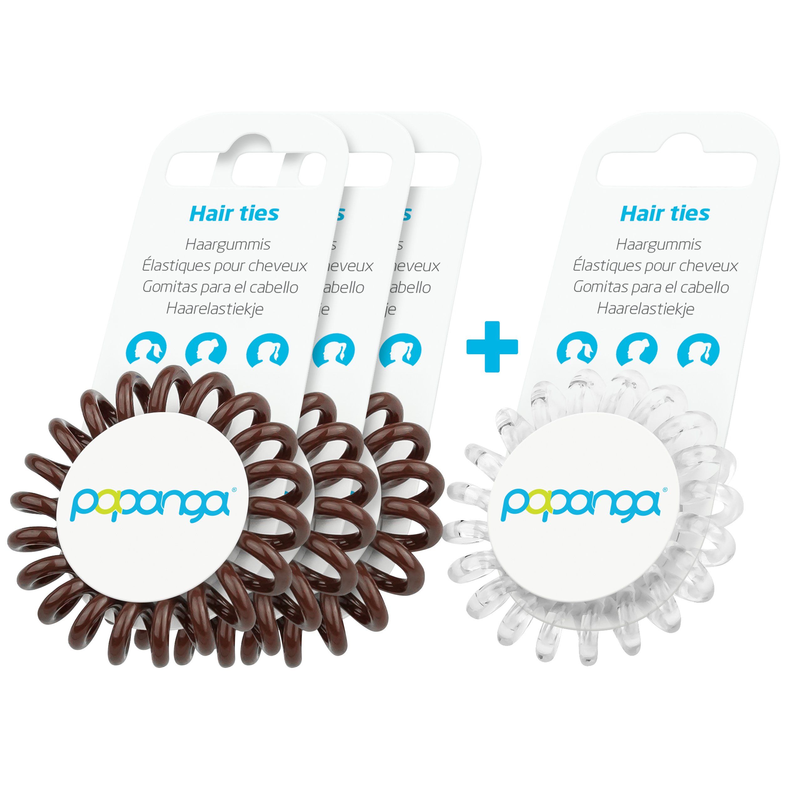 Original Papanga® spiral hairbands, 3 + 1 bonus pack, Classic Edition, size: Small, colour: 3 x Chocolate + 1 x Diamond