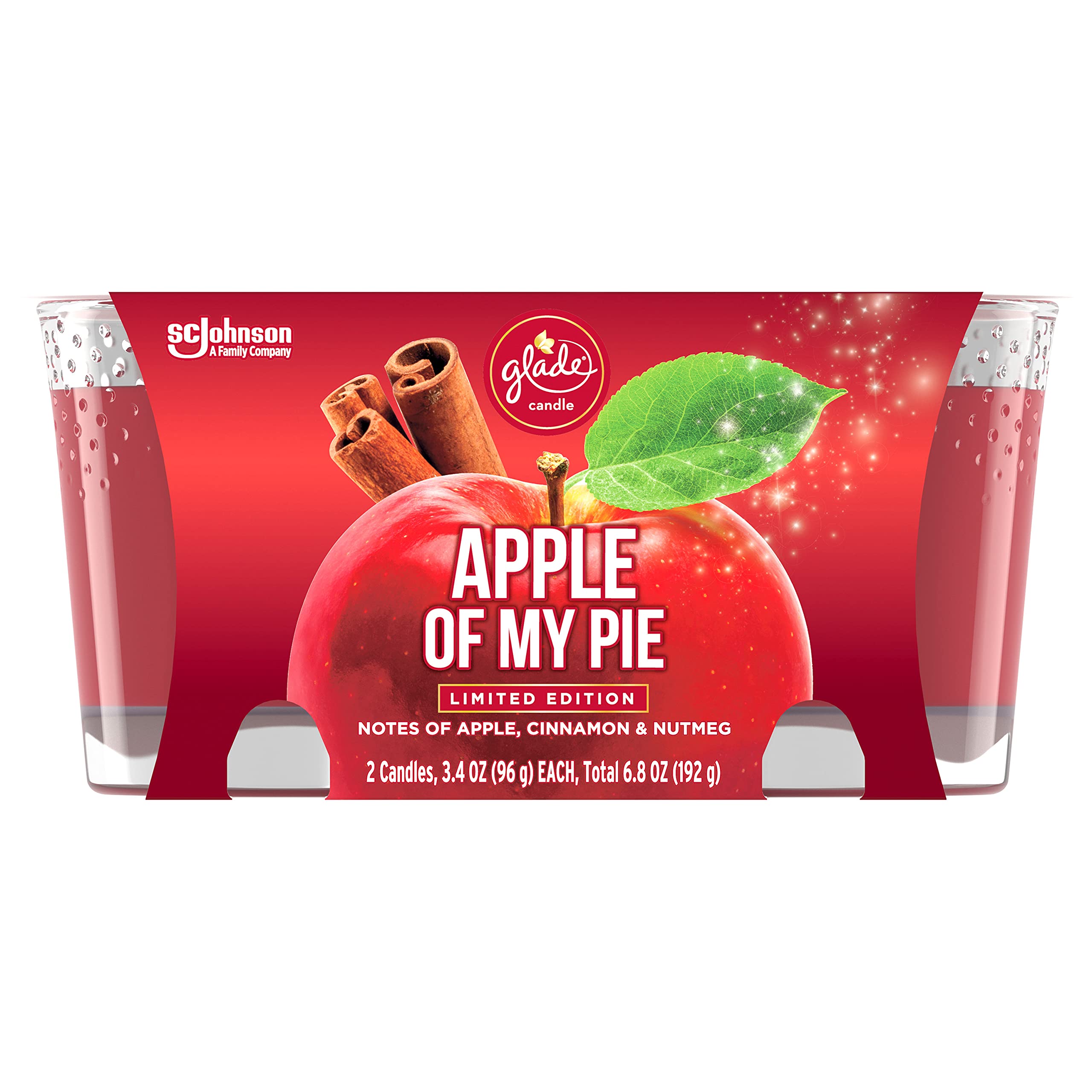 Glade Jar Candles, Fragrance Candles Infused with Essential Oils, Air Freshener Candles, Multiple Scents Available! (Apple of My Pie, 3.4oz- 2 Candles)