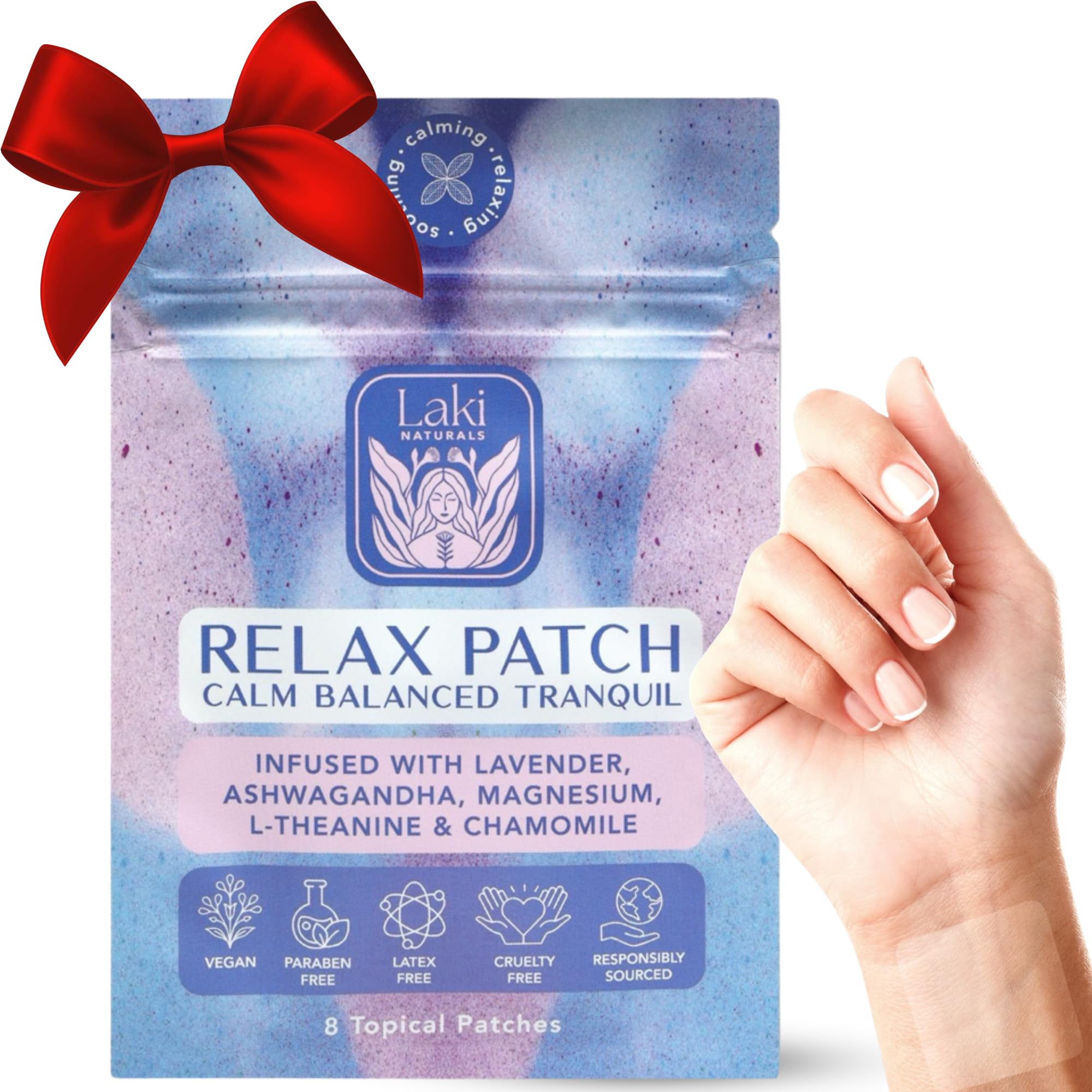 Laki Naturals Relax Patch (Pack of 8) | Natural Plant-Based Ingredients for Stress and Worry | Calming Formula for Better Sleep