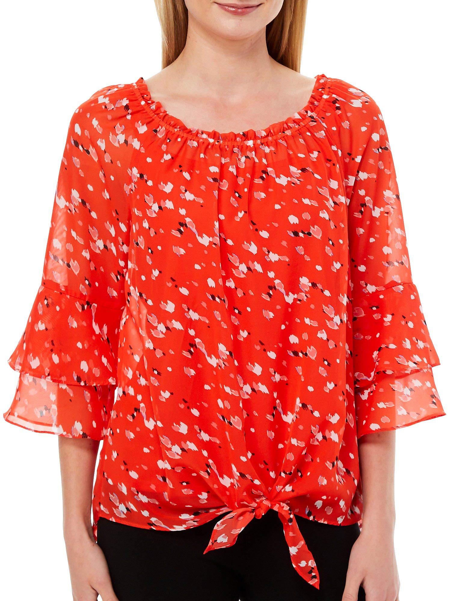 AGB Women's Off the Shoulder Tie-Front Top Blouse