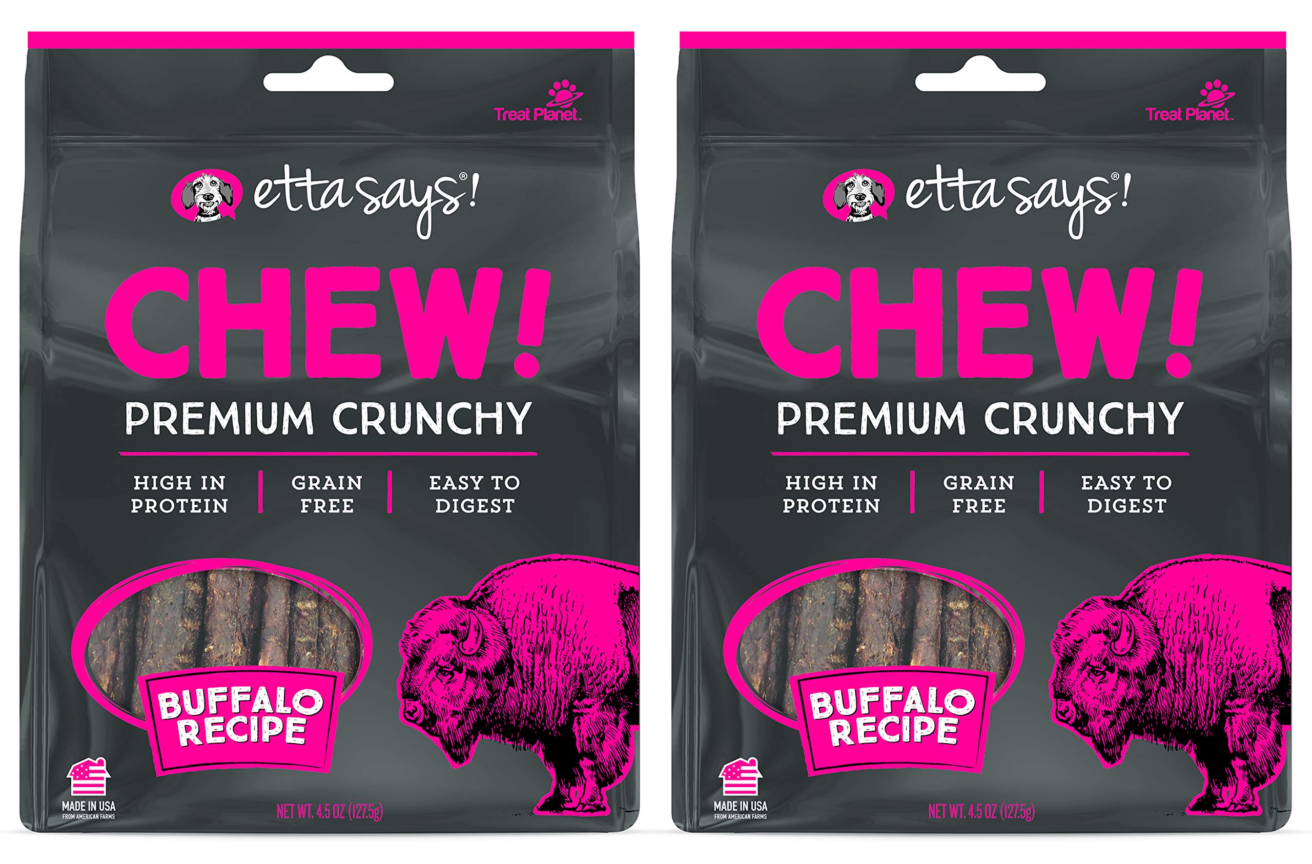 Etta Says! Crunchy Rawhide Chews for Dogs Pack of 2 – Made in The USA, Grain-Free, Good for Teeth, Easy to Digest