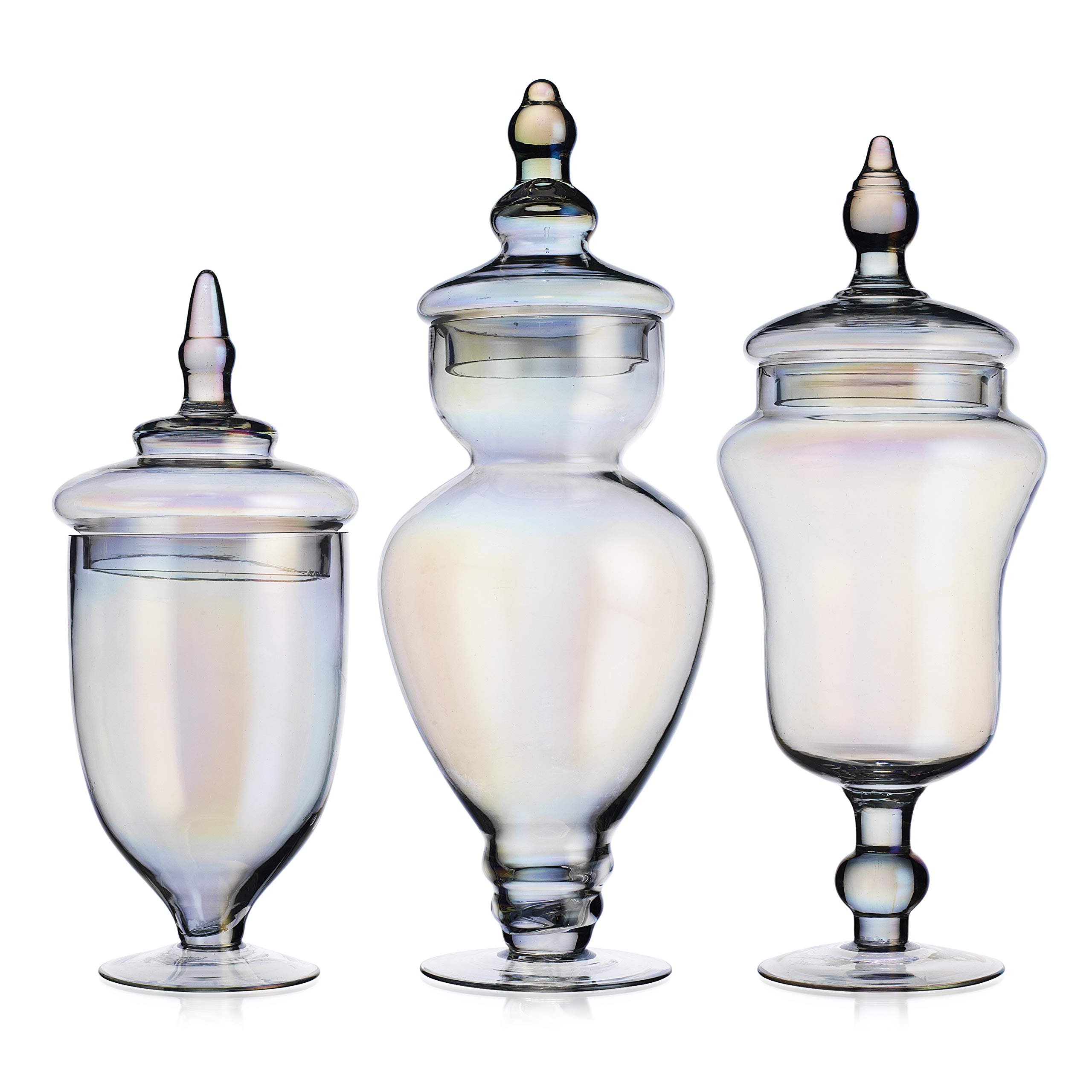 Classic Home kit Set Of 3 Luster Iridescent Glass Apothecary Jars, Elegant Storage Jars Decorative Spa Wedding Candy Organizer Buffet Containers Home Decor Vase Organizers