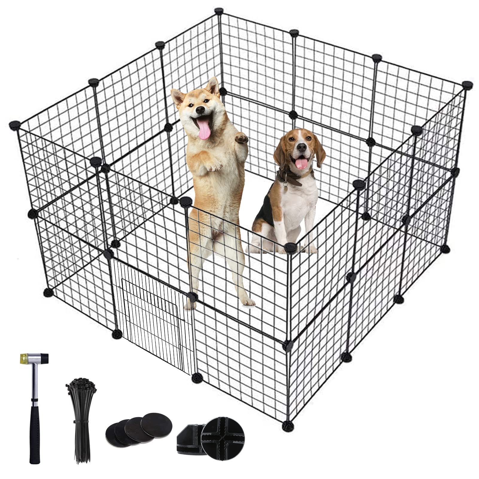 Beauenty 24 Panels Pet Playpen, Animal Cage Indoor Portable pet panels,Pigs, Rabbits,Dog Cage,Cat Cage Crate Fence Tent -Black With Door(c3)