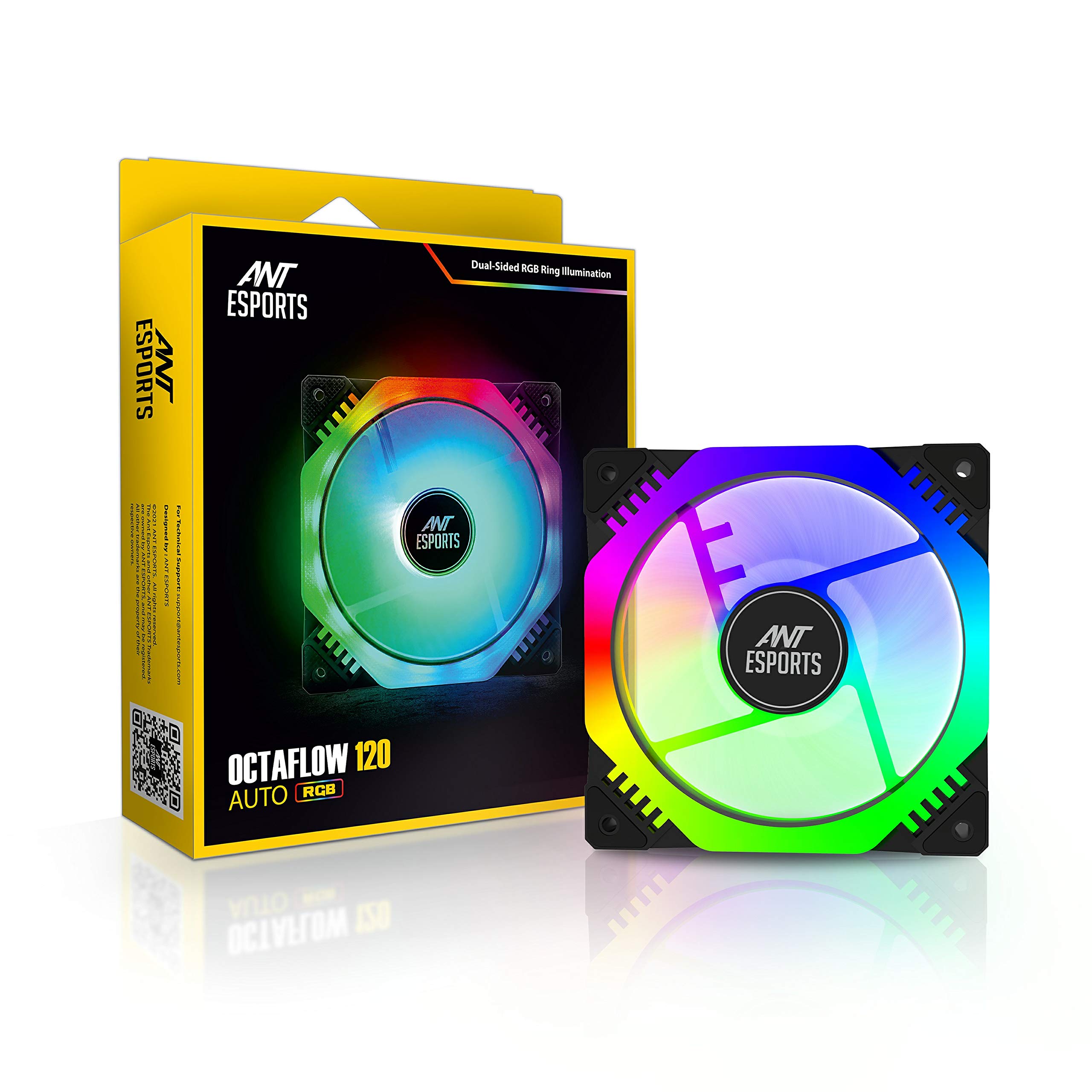 Ant EsportsOctaflow 120 Auto RGB 120mm 1200 RPM Cooler Case Fan with Dual Sided RGB Ring Illumination