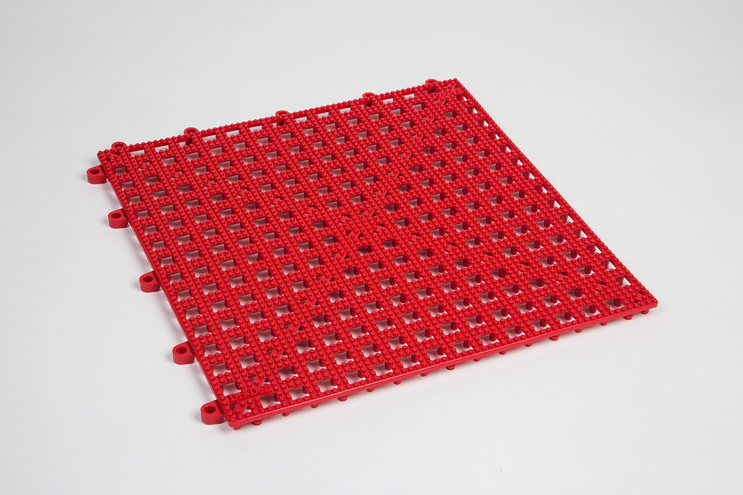 Dri-Dek Pickup Truck Bed & Service Work Truck Compartment Liner - 1'x1' Interlocking Mats (12-Pack, Red)