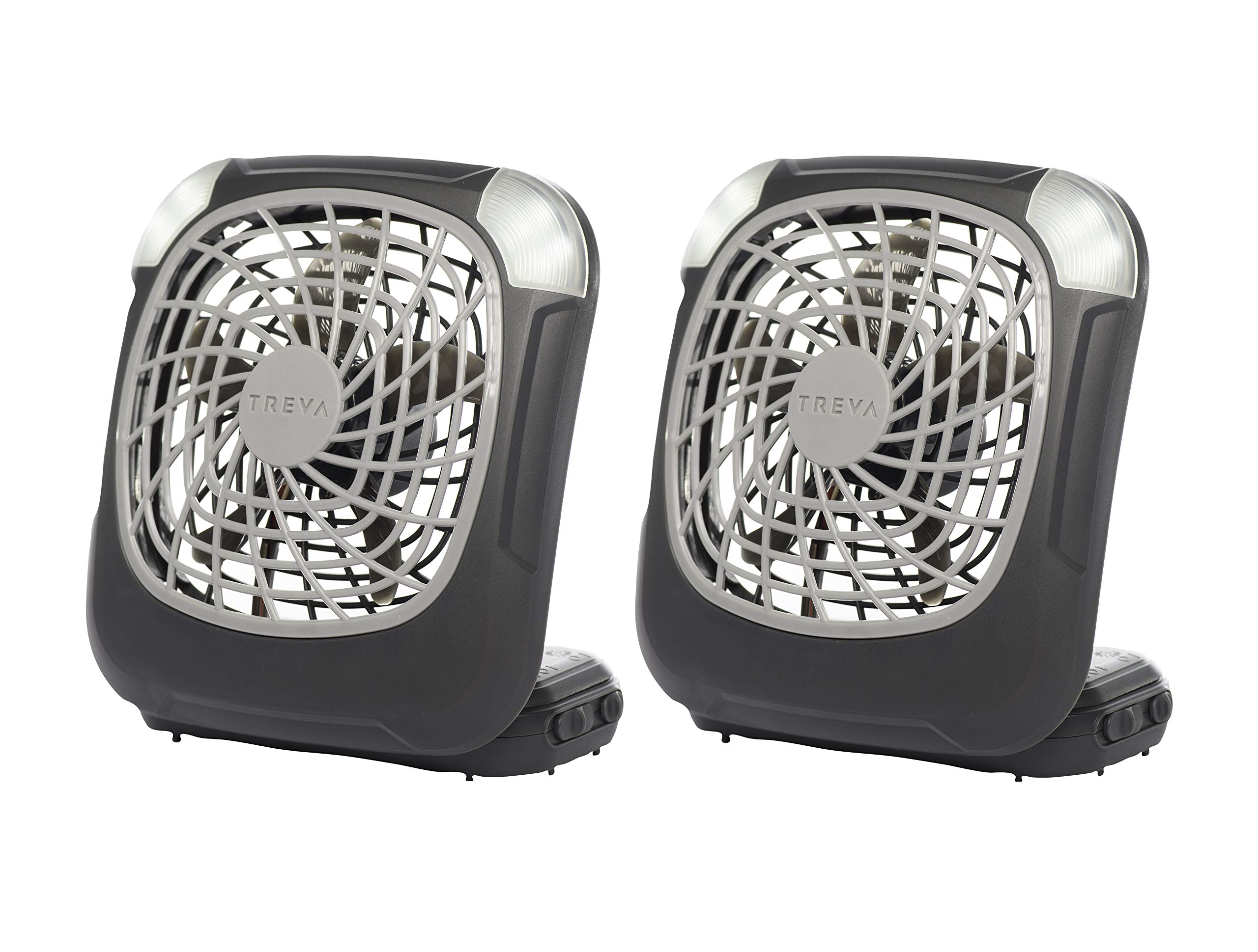 Treva 5" Battery Powered Personal Fan With LED Lights, Grey (2 Pack)