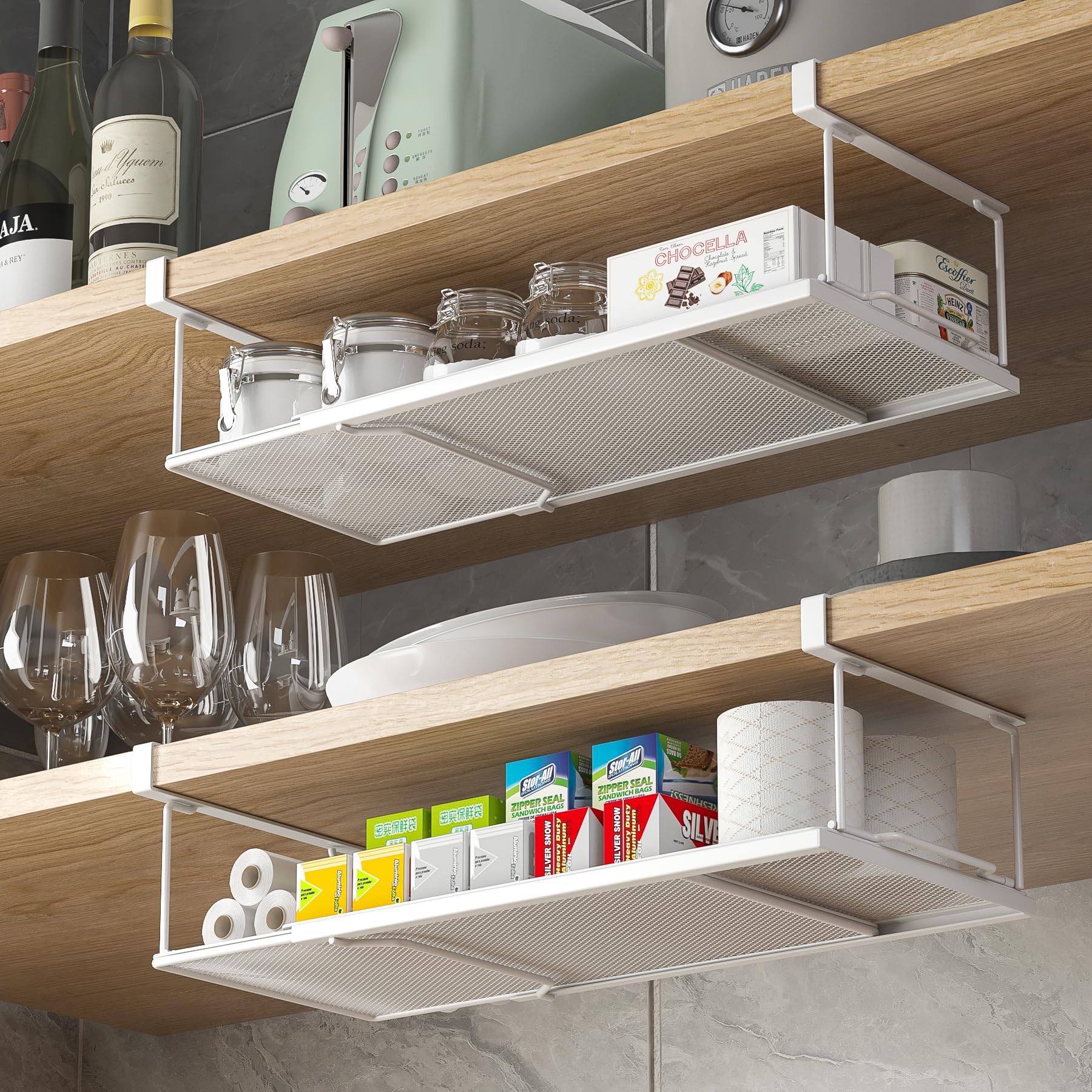 YOLOPARKPack Under Shelf Organizer, Extendable Under Shelf Storage for Pantry Cabinet, Laundry Room, Shoe Bench, Closet