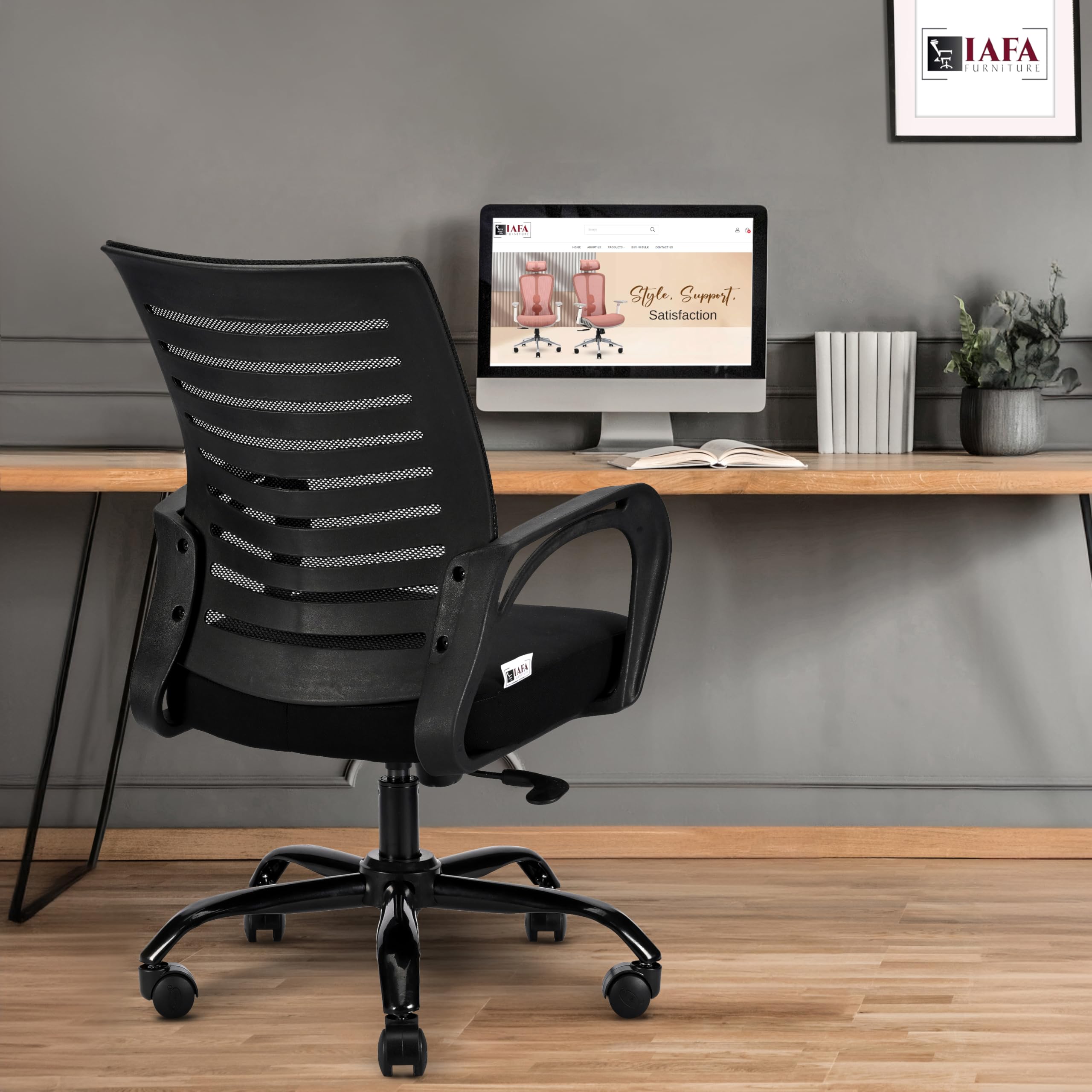 IAFA FURNITURE Diego Office Chair with Height Adjustable Mechanism, Ergonomic Mid-Back Mesh Design |Heavy Duty Metal Base | Multi-Adjustment Revolving Chair (Black) (Self Assembly)