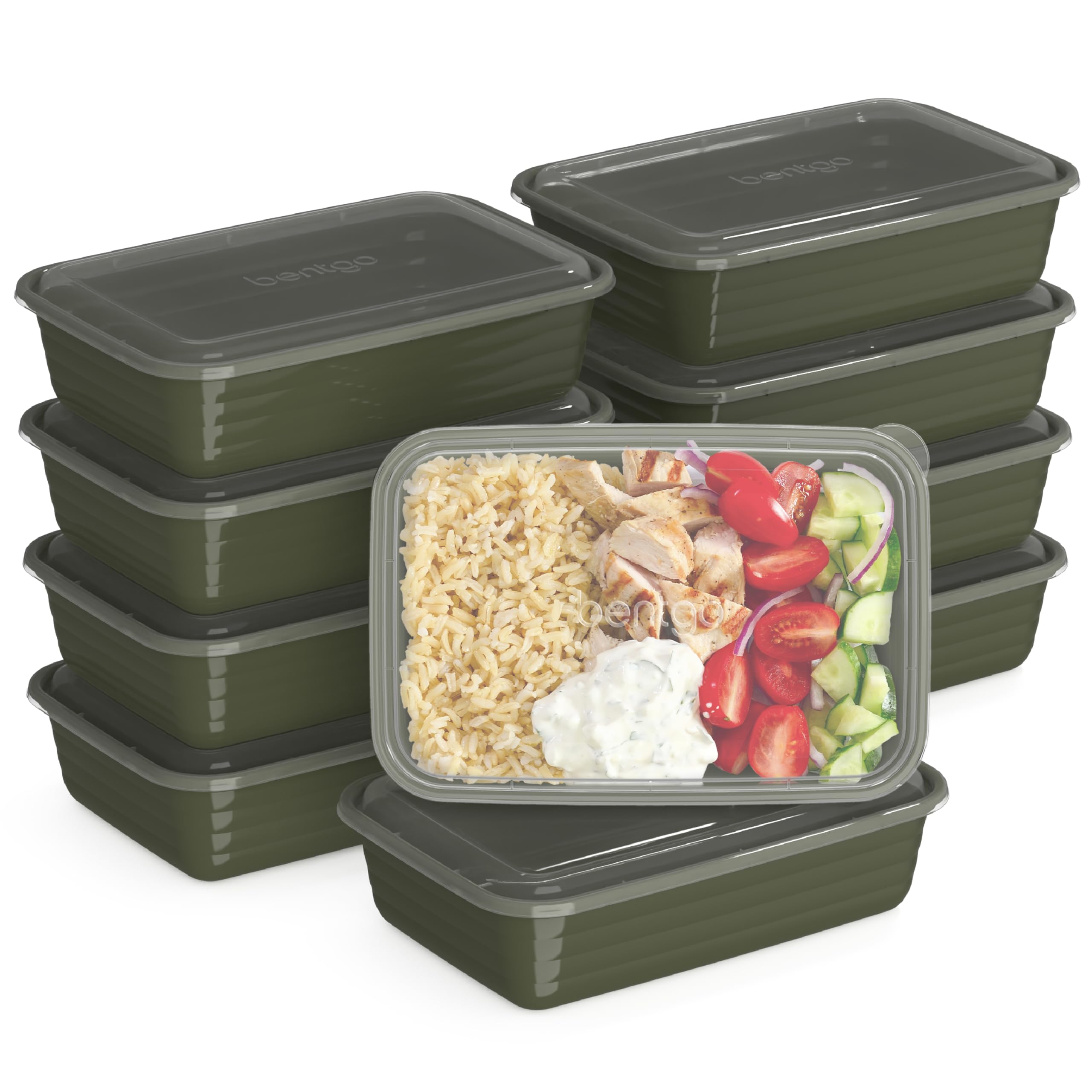 Bentgo 20-Piece Lightweight, Durable, Reusable BPA-Free 1-Compartment Containers - Microwave, Freezer, Dishwasher Safe - Khaki Green