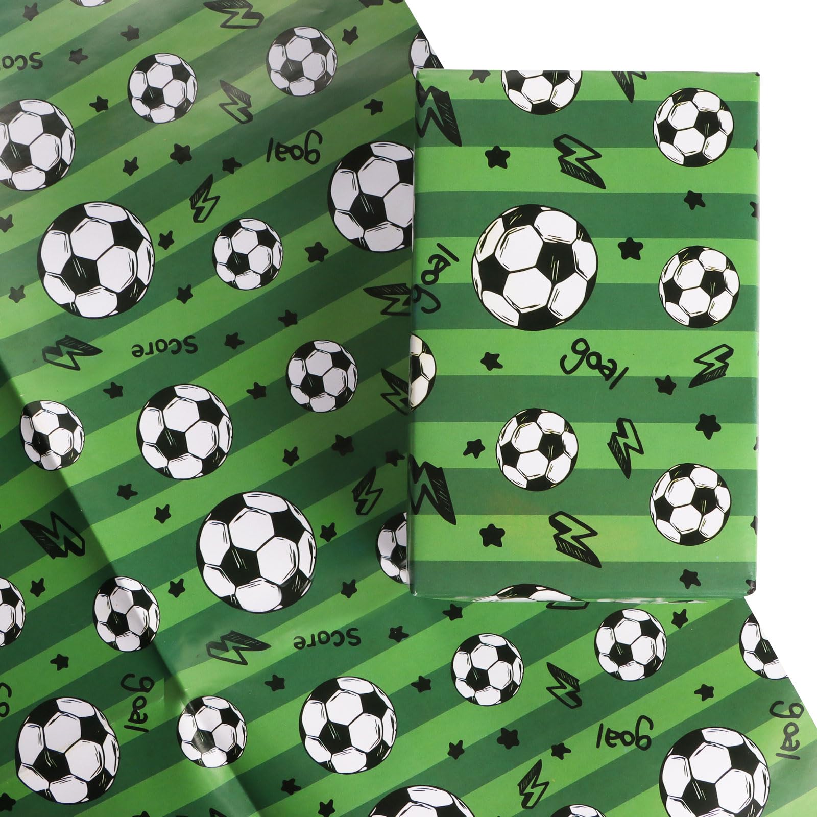 COLOFALLA 4 x Football Wrapping Paper 50 x 70 cm Football Packaging Paper Gift Wrapping Paper for Boys Men Birthday Green Gift Paper Children Football Gift Paper