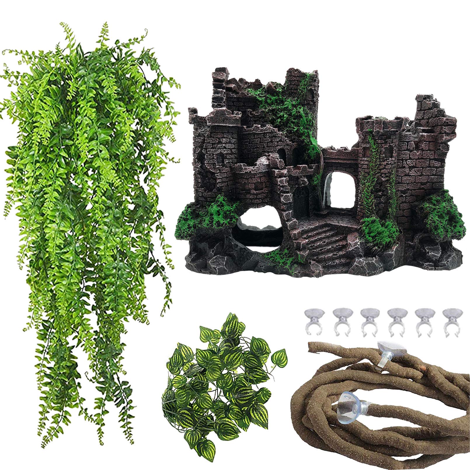 PINVNBY Resin Classical Castle Reptile Habitat Decorations Lizard Hideouts Cave Terrarium Realistic Details Ornament Aquarium Accessories for Chameleon,Snake,Gecko and Hermit Crabs