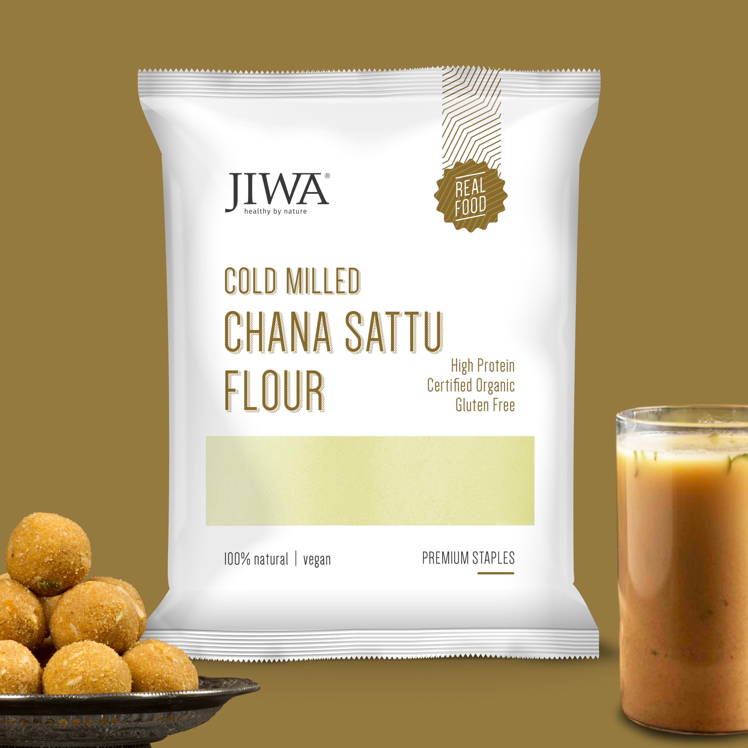 JIWA healthy by nature Cold Pressed Organic Chana Sattu Flour|High Protein|High Fiber|Roasted Bengal Gram Atta|Certified Organic & Naturally Gluten Free|100% Natural & Whole Grain|1 Kg