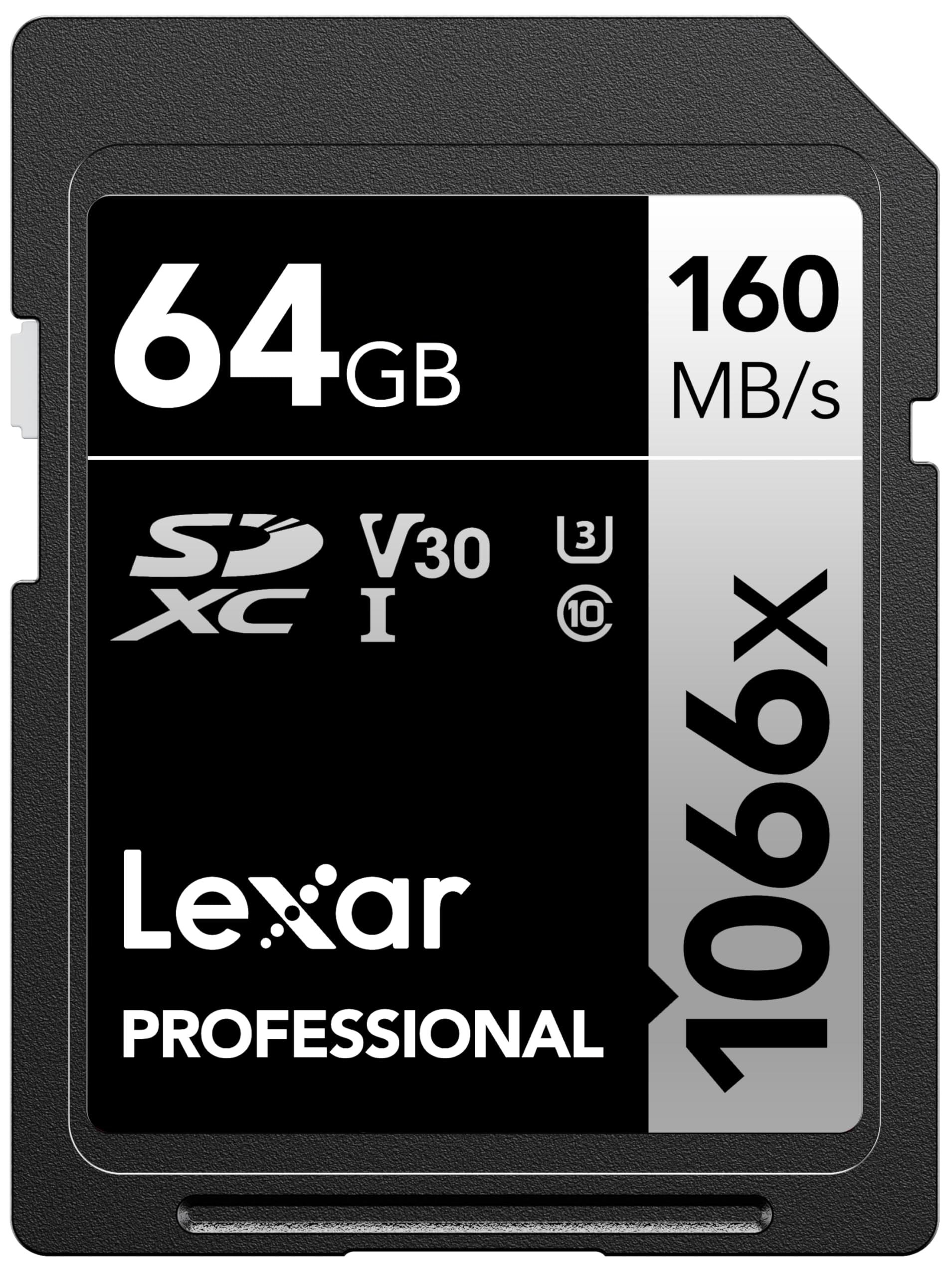 Lexar64GB Professional 1066x SDXC Memory Card, UHS-I, C10, U3, V30, Full-HD & 4K Video, Up To 160MB/s Read, for DSLR and Mirrorless Cameras (LSD1066064G-BNNNU)