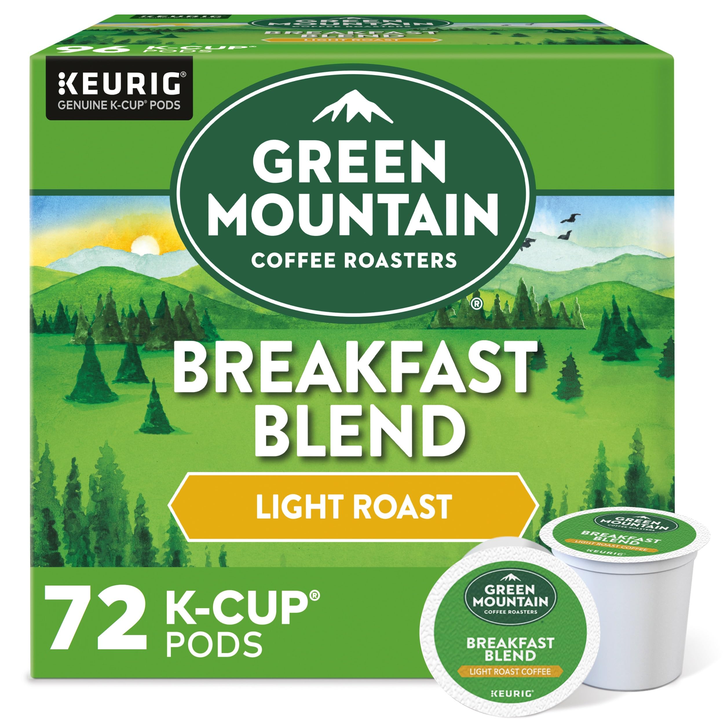 Green Mountain Coffee Roasters Breakfast Blend Single-Serve Keurig K-Cup Pods, Light Roast Coffee, 72 Count