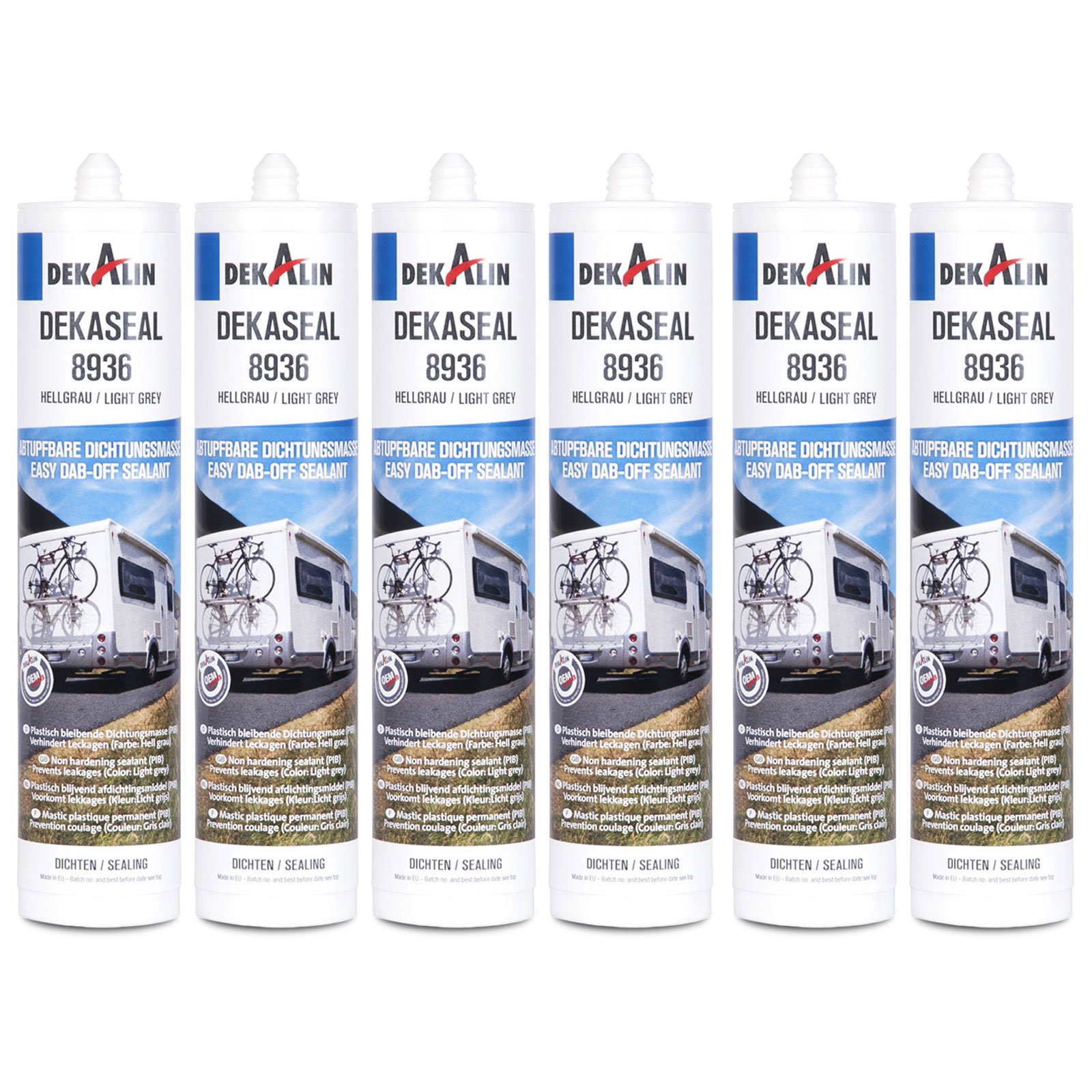 Dekalin Sealant 6 x 290 ml, light grey for frames, drains or caravans and motorhome hatches