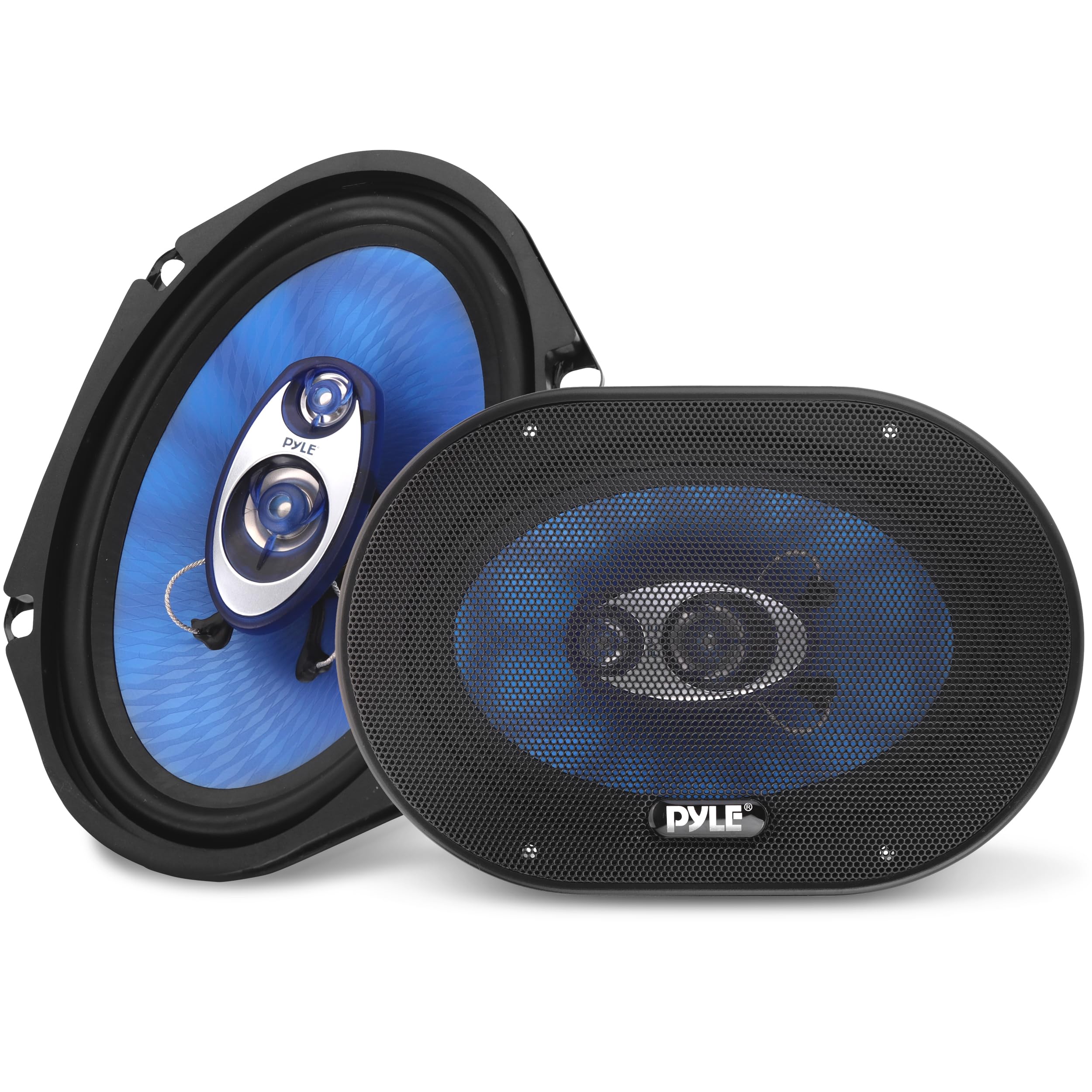 Pyle6" x 8" Car Sound Speaker (Pair) - Upgraded Blue Poly Injection Cone 3-Way 360 Watts w/Non-fatiguing Butyl Rubber Surround 70-20Khz Frequency Response 4 Ohm & 1" ASV Voice Coil - Pyle PL683BL