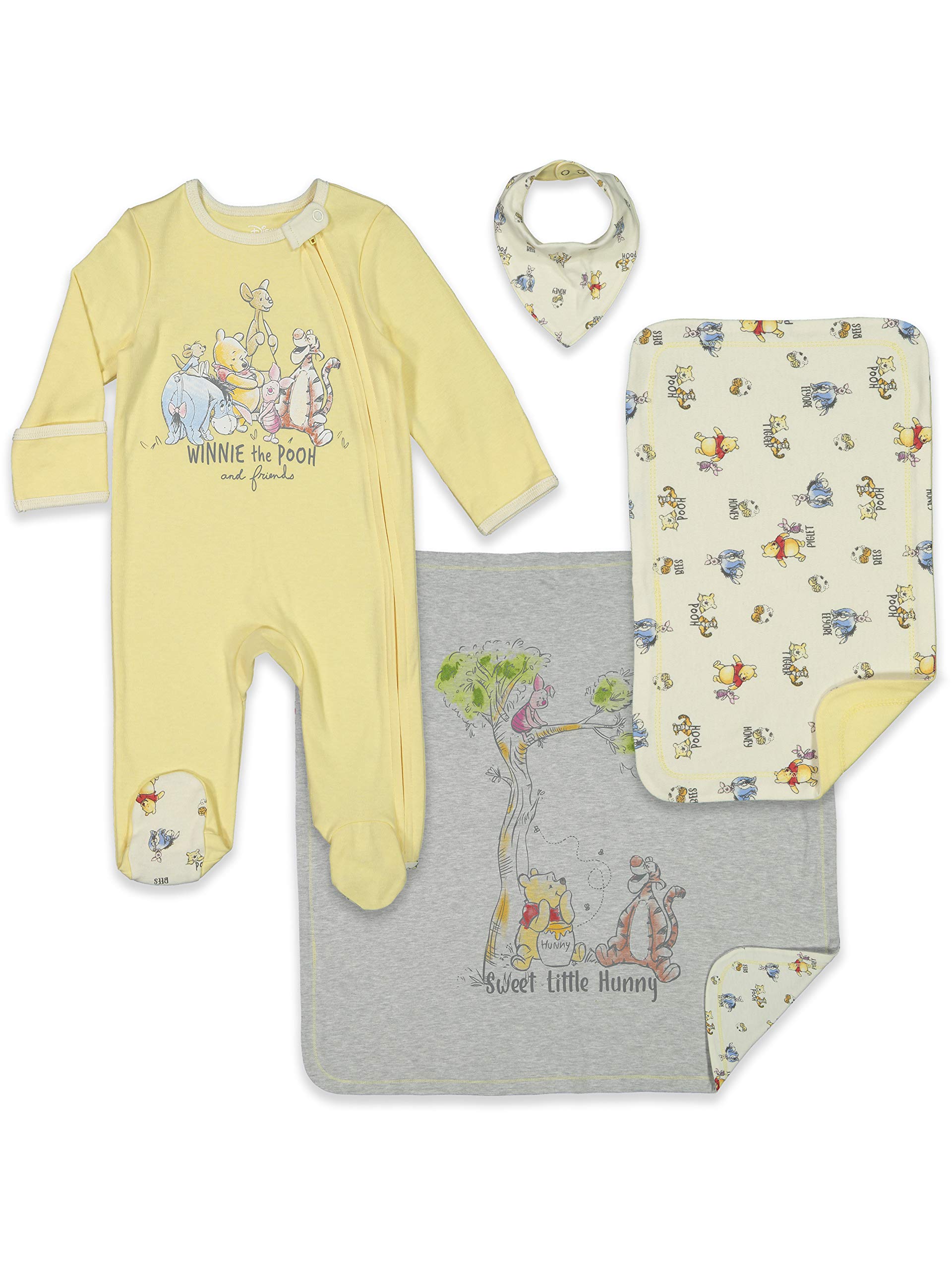 Disney Winnie The Pooh 4 Piece Coverall Bib Burp Cloth Blanket Set