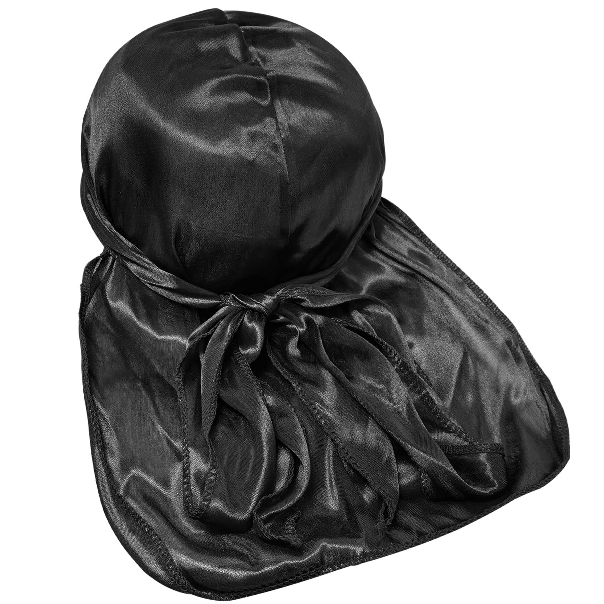 Fabz BeautySilky Black Durag for Men and Women - Ultimate Comfortable Headwrap with Long & Wide Tails for Dreadlocks, 360 Waves, and Curls