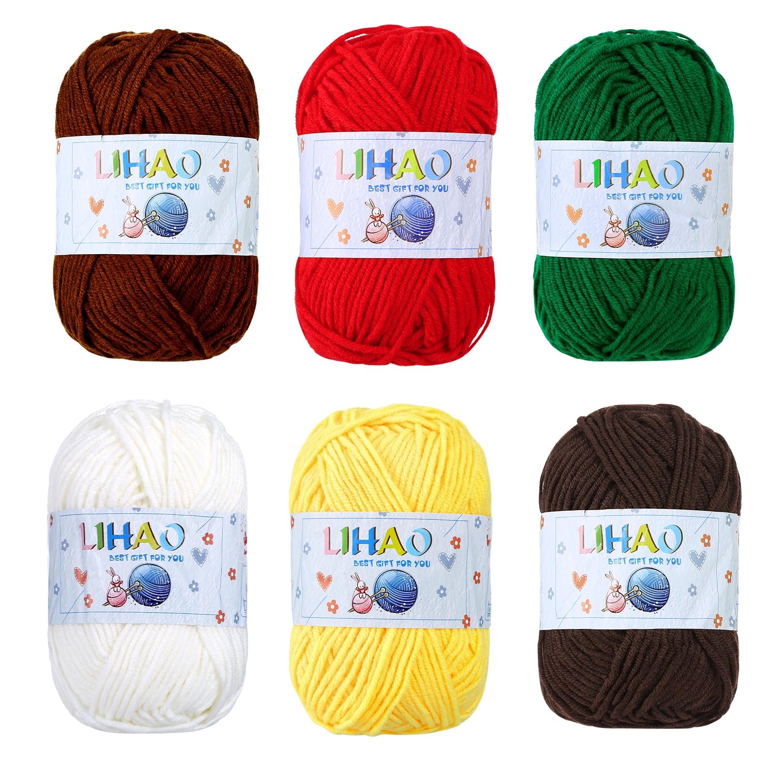 LIHAO6 Skeins Soft Assorted Colors Yarn for Knitting Christmas Themed Yarn for DIY Xmas Crochet Crafts - 100% Acrylic, 50g