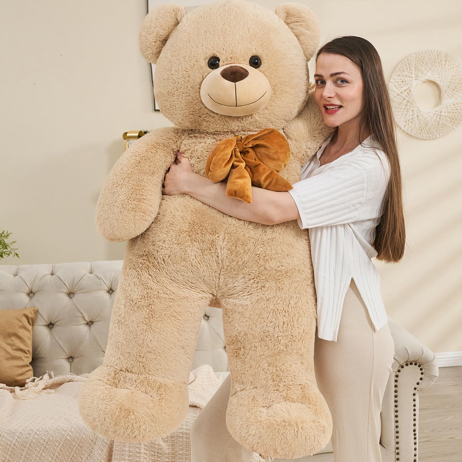 TezituorGiant Teddy Bear, 4 Feet Soft Big Stuffed Animal Life Size 47 Inch Plush Bear Toy Valentine's Christmas Birthday Gift for Girlfriend Kids,Brown