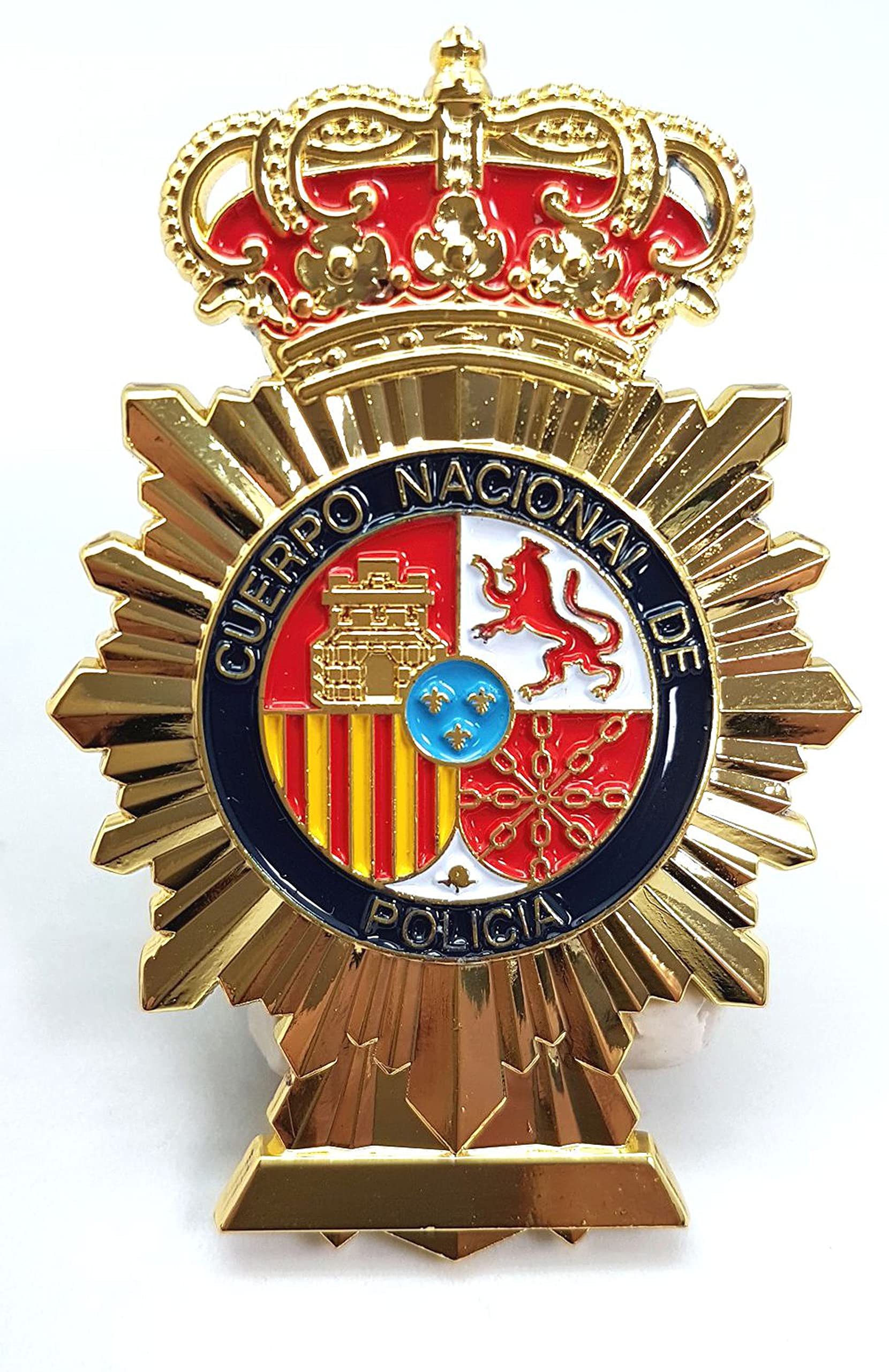 National Police Plaque, Replica for Collectors, Regulatory Measurement, Identical to the Real but Full Colour, and Back Legend "Collector's Item", Gold, Fine Enamels