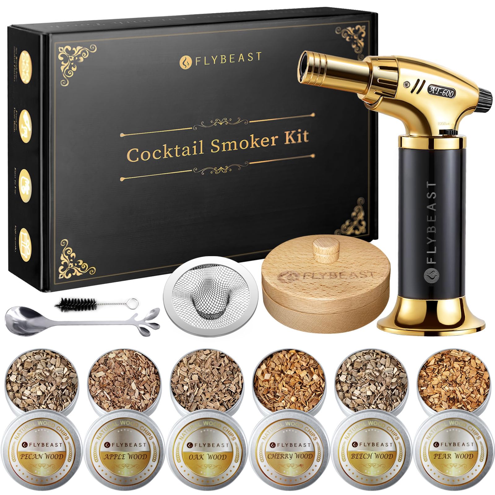 Cocktail Smoker Kit with Torch,6 Flavors of Wood Chips for Whiskey Bourbon Infuse Smoked Drink,Old Fashionable Birthday Gifts for Men, Husband, Dad and Boyfriend