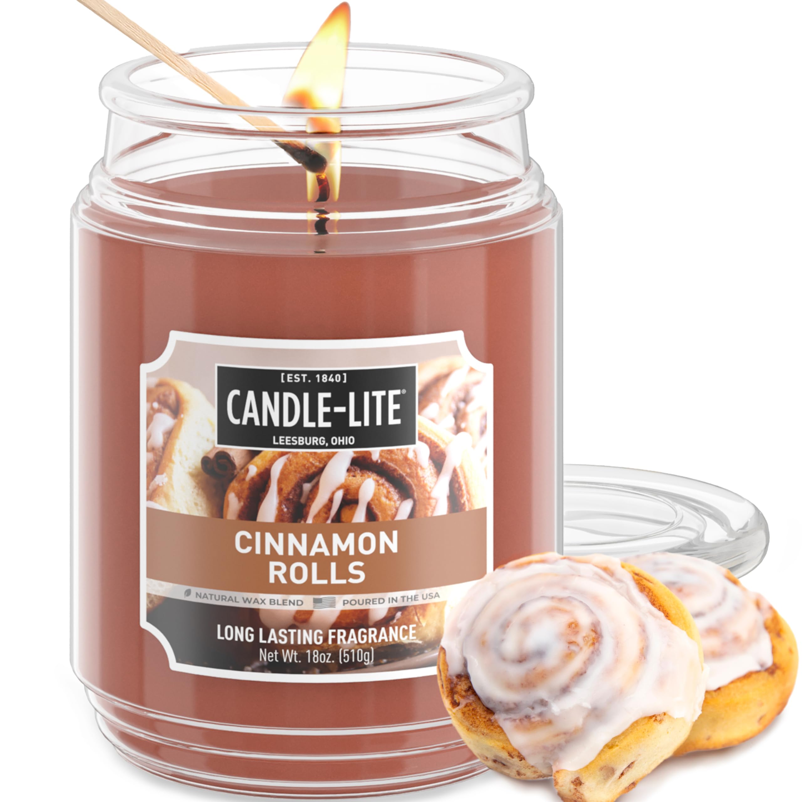 CANDLE-LITEScented Candles, Cinnamon Pecan Swirl Fragrance, One 18 oz. Single-Wick Aromatherapy Candle with 110 Hours of Burn Time, Brown Color (Individual Box)