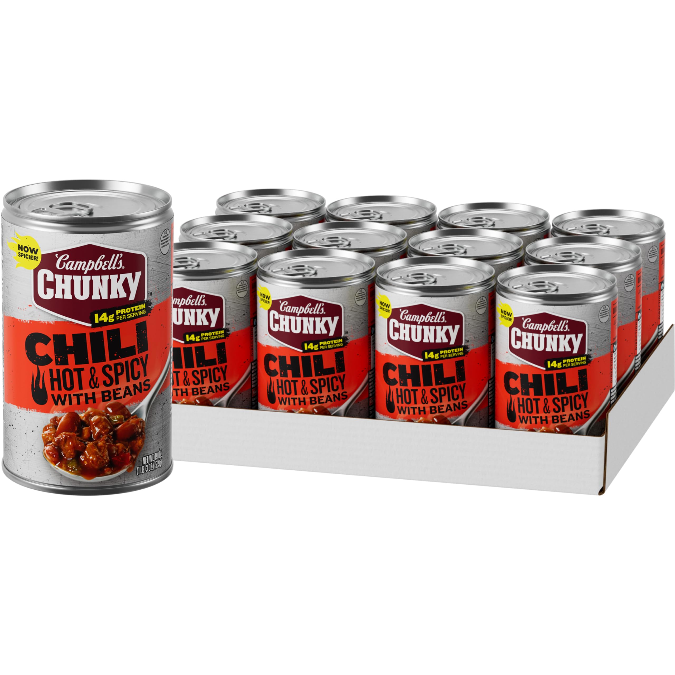 Campbell's Chunky Chili, Hot & Spicy Beef & Bean, 19 oz Can (Case of 12)